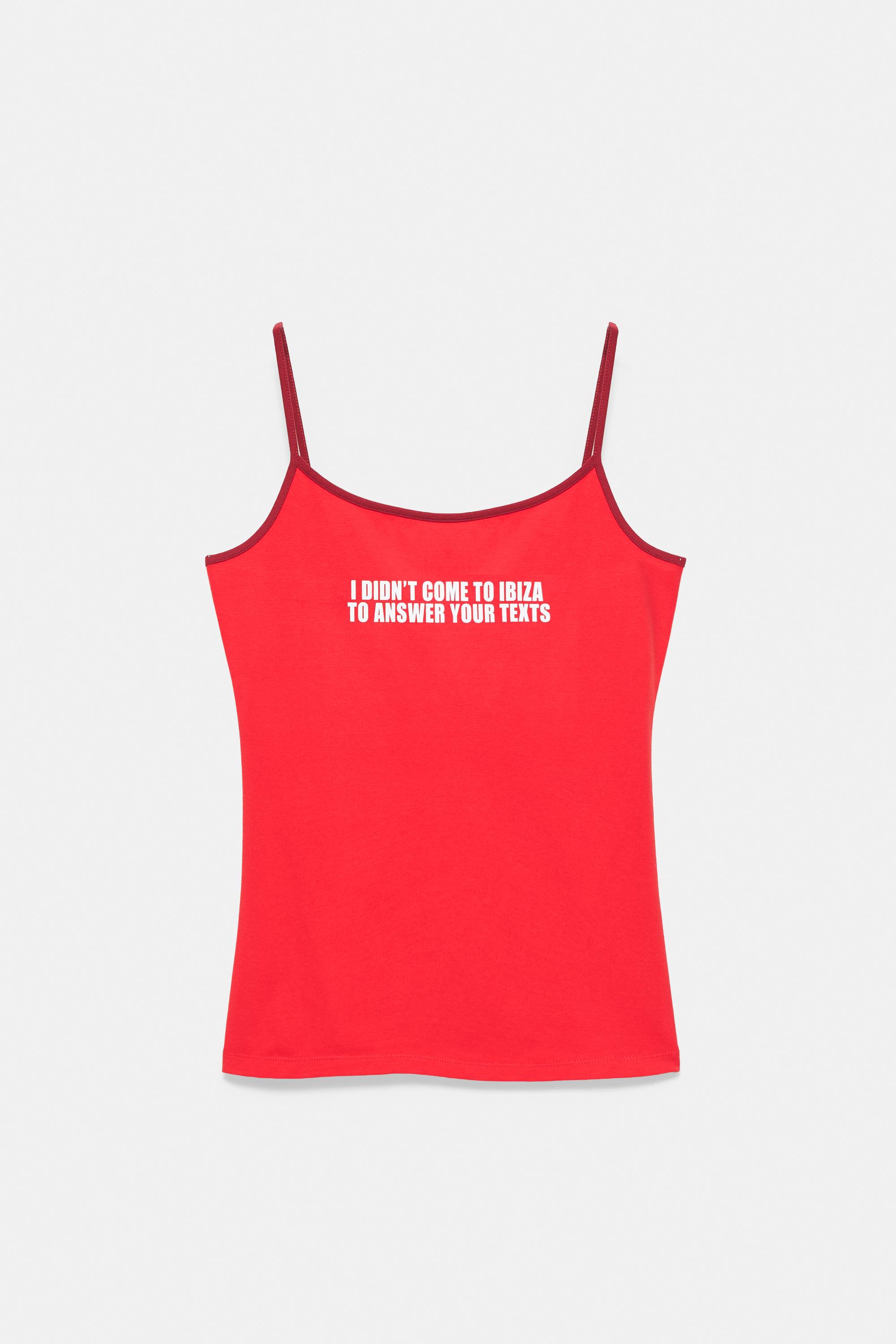 Strappy top with text — Red