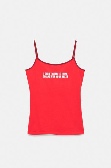Strappy top with text — Red 2