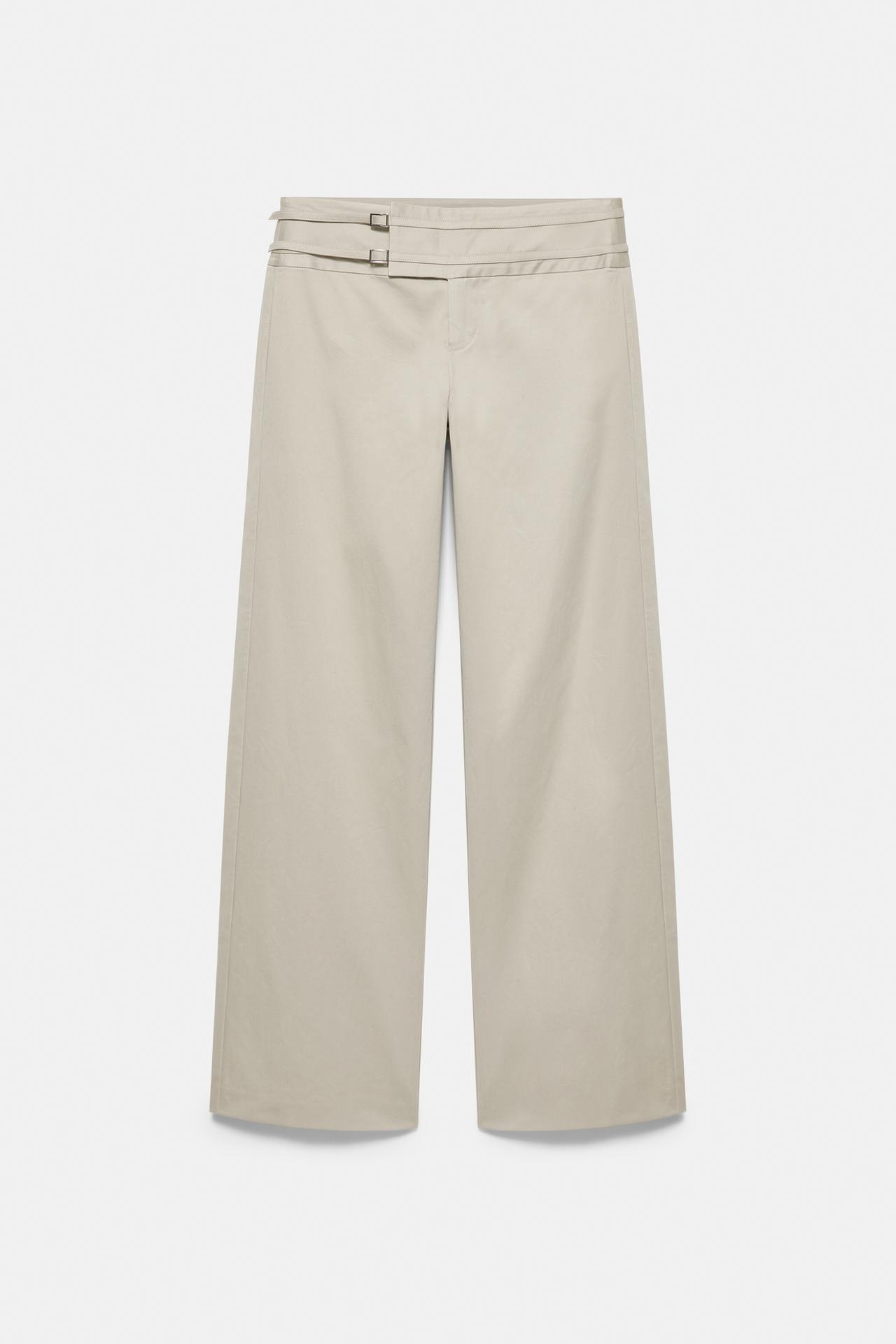 Straight-leg buckle trousers — Light camel