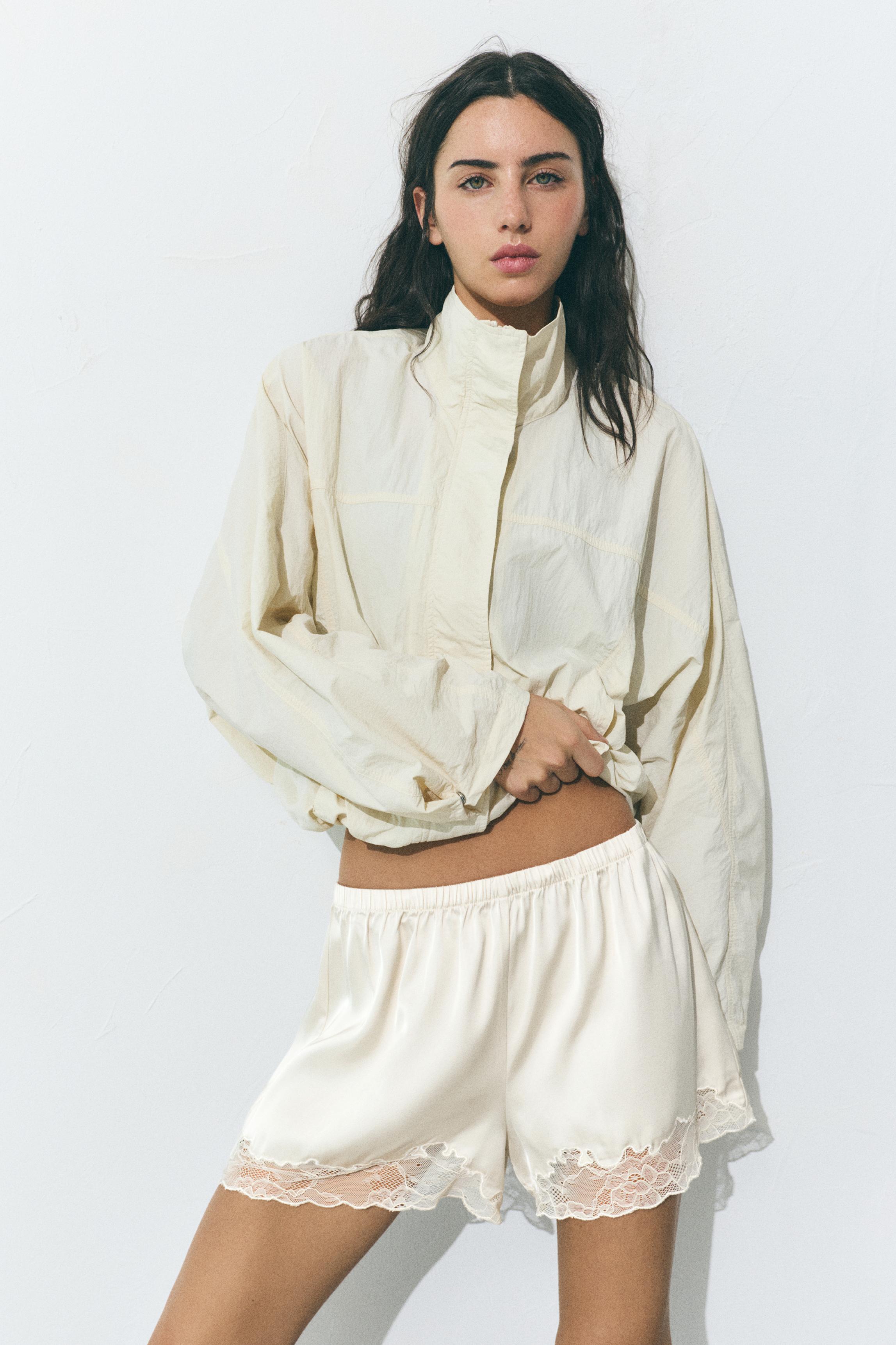 Satin lace cami shorts — Ecru