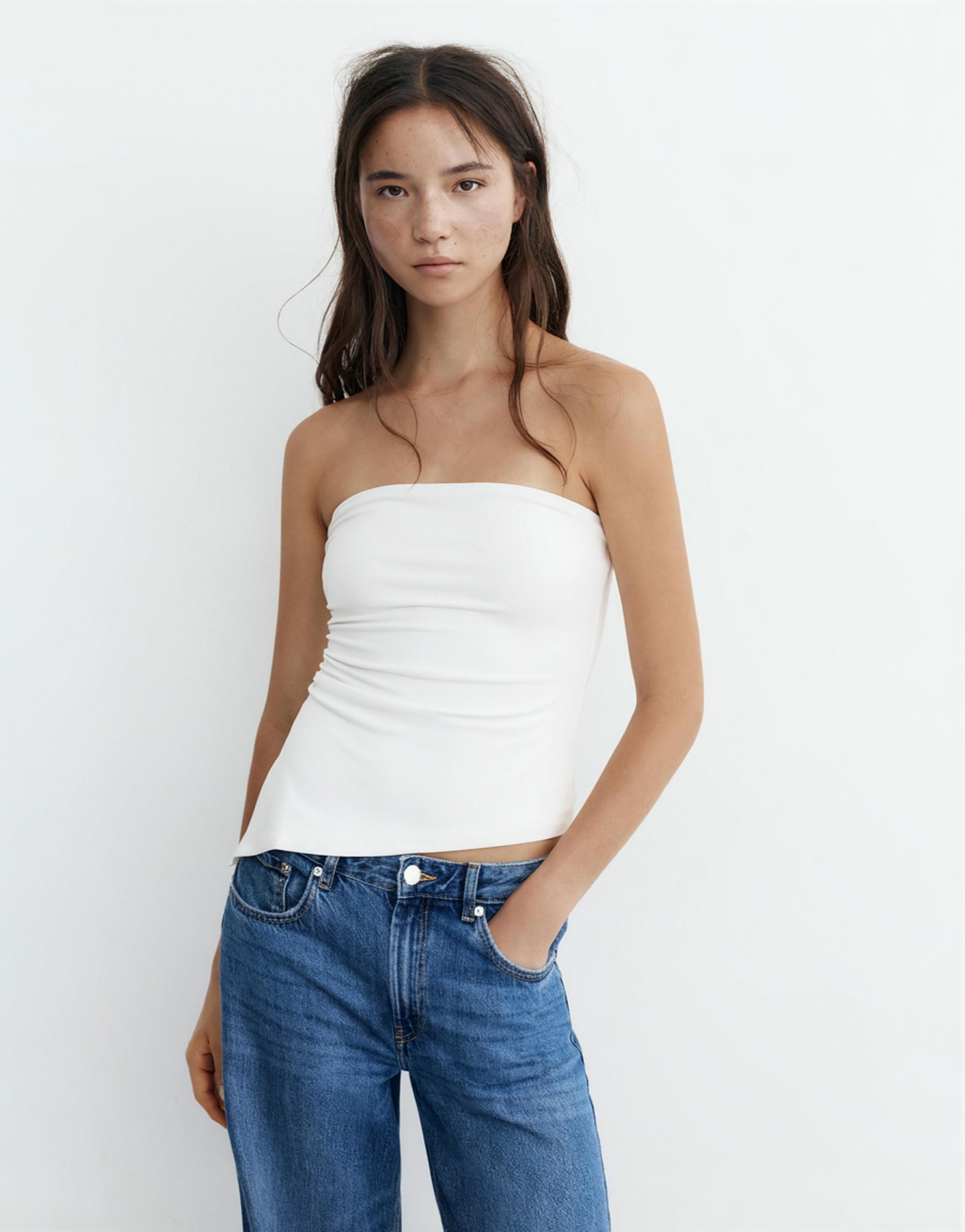 Asymmetric bandeau top — White
