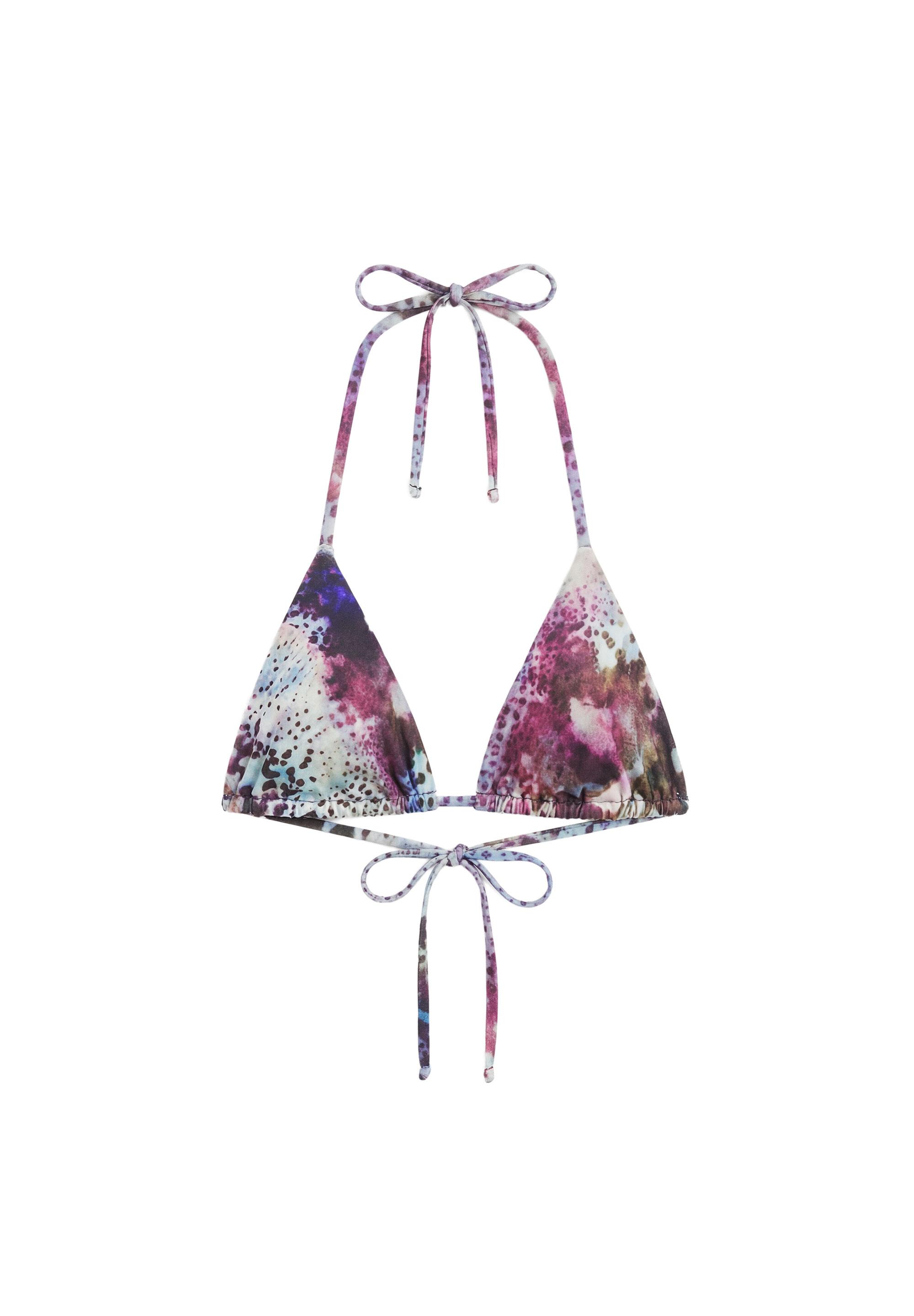 Triangle tie-dye animal print bikini top — Brown