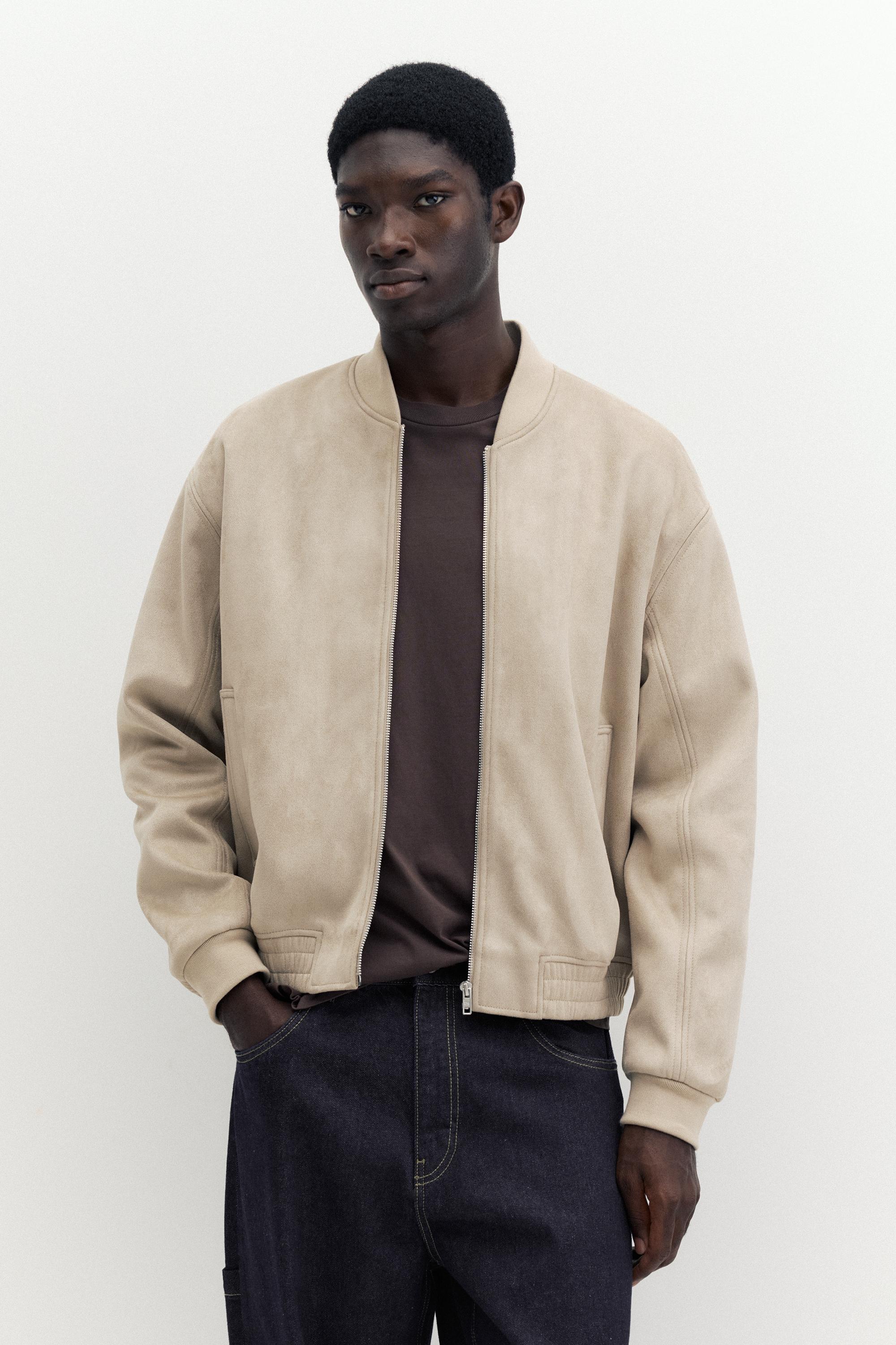 Faux suede bomber jacket — Sand