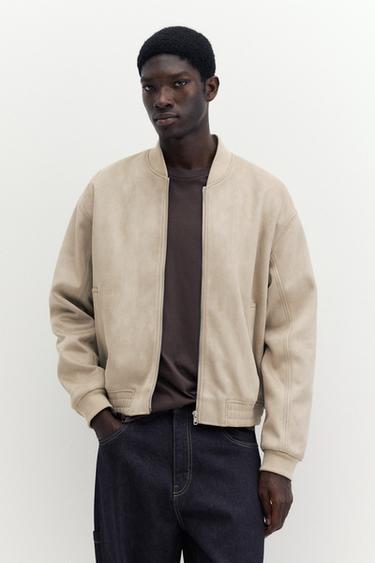 Faux suede bomber jacket — Sand 1