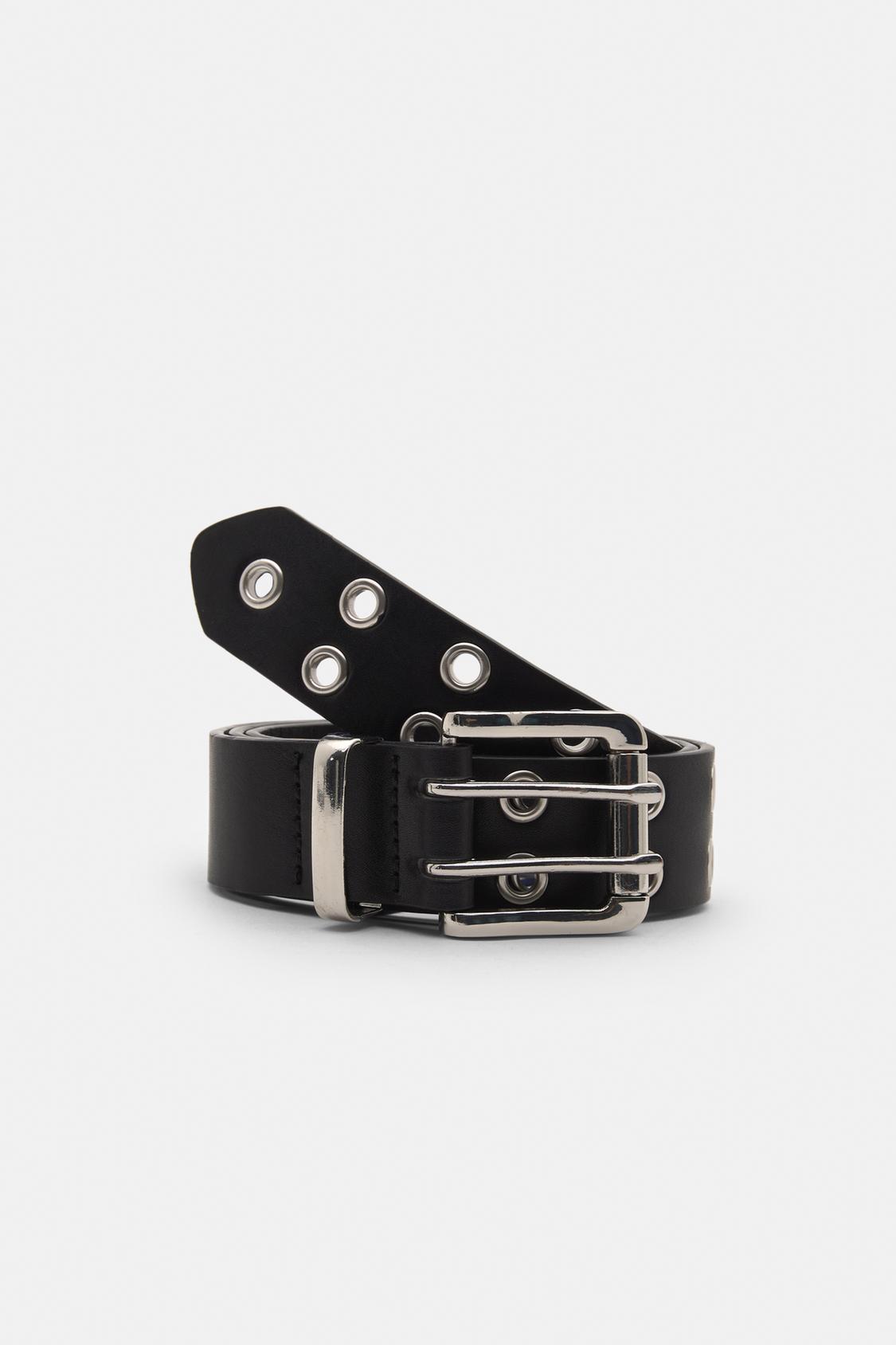 Black faux leather belt with eyelets PULL&BEAR