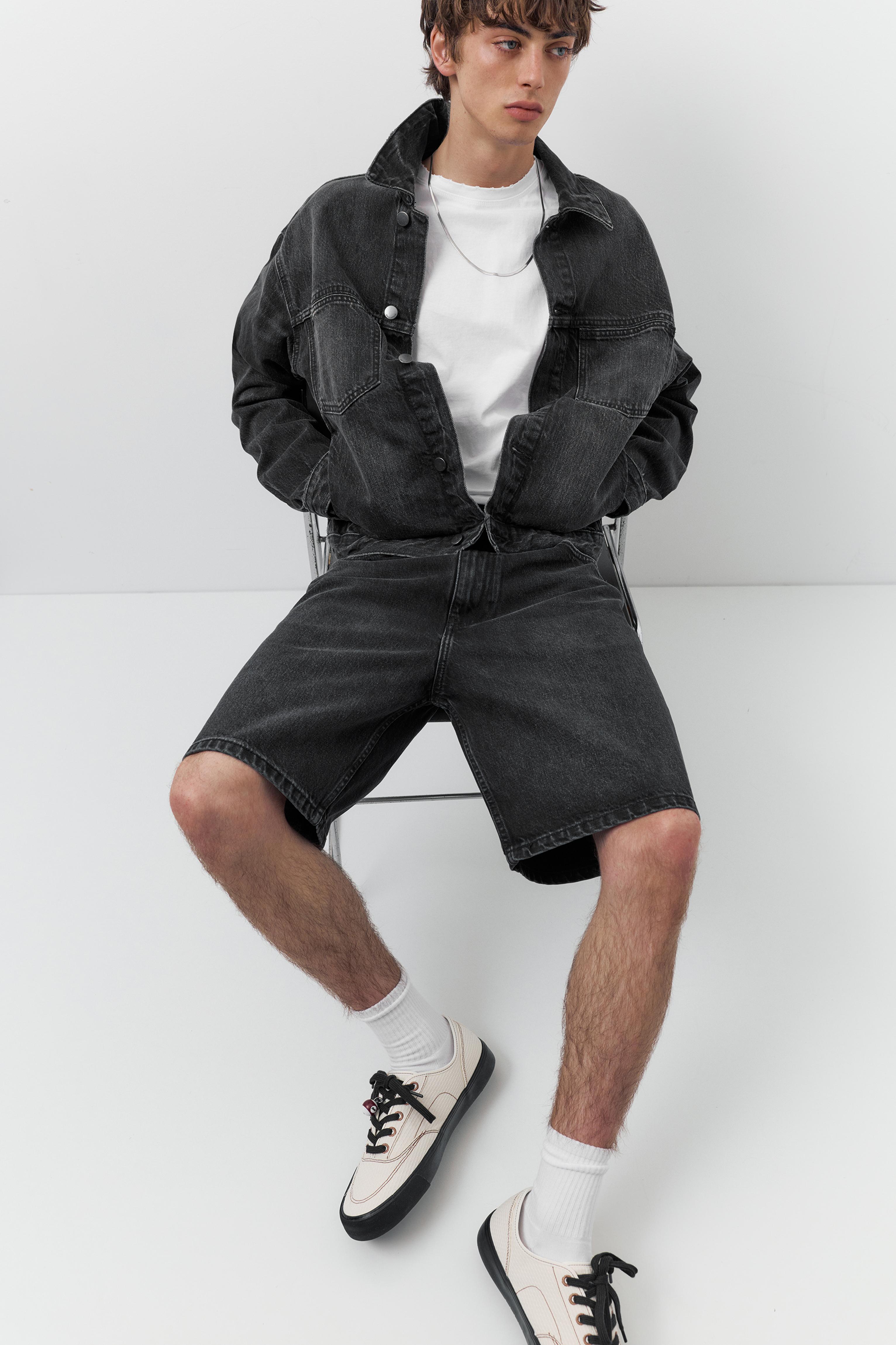 Baggy denim Bermuda shorts — Faded black