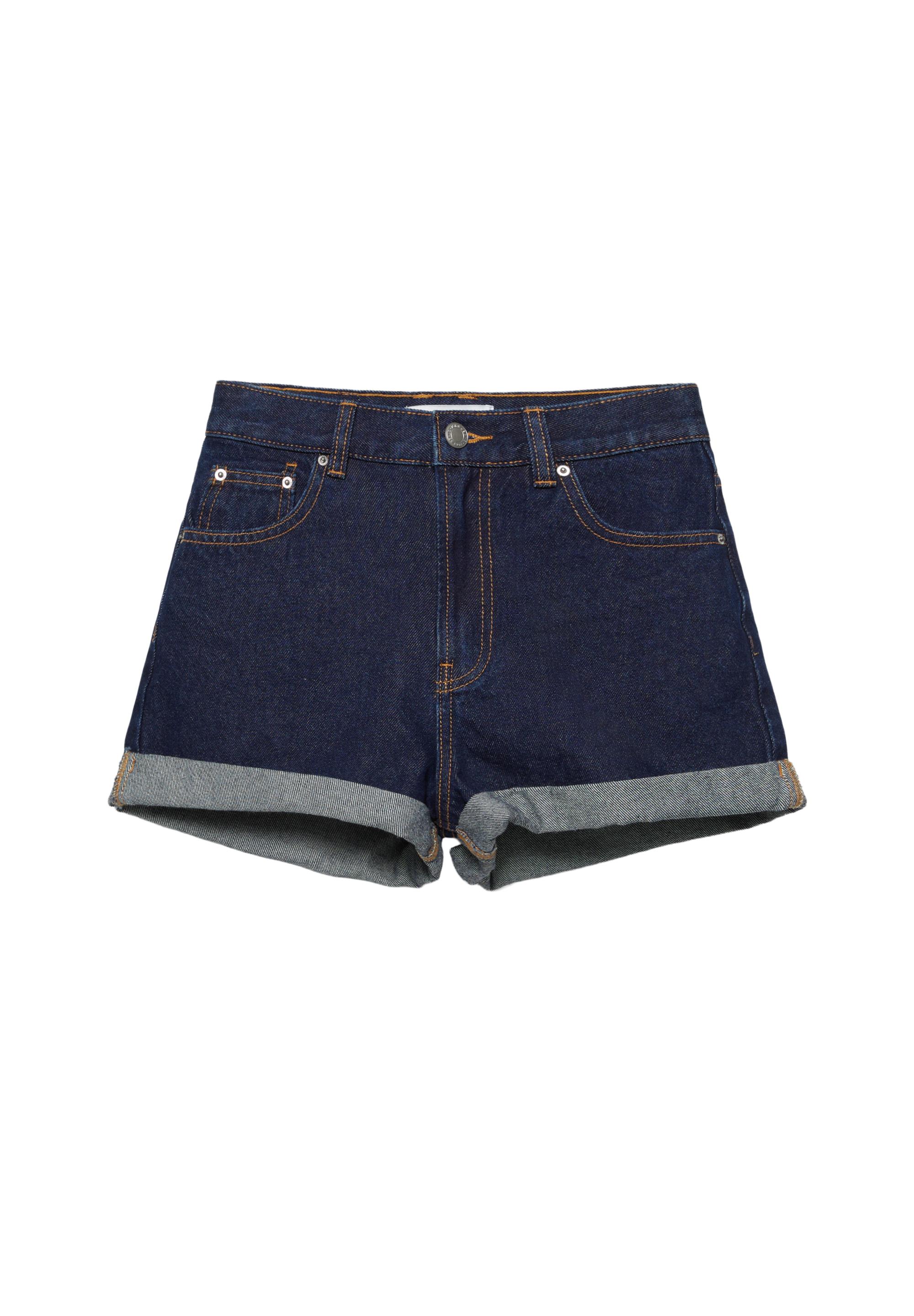 Denim mom fit shorts with turn-up hems — Navy