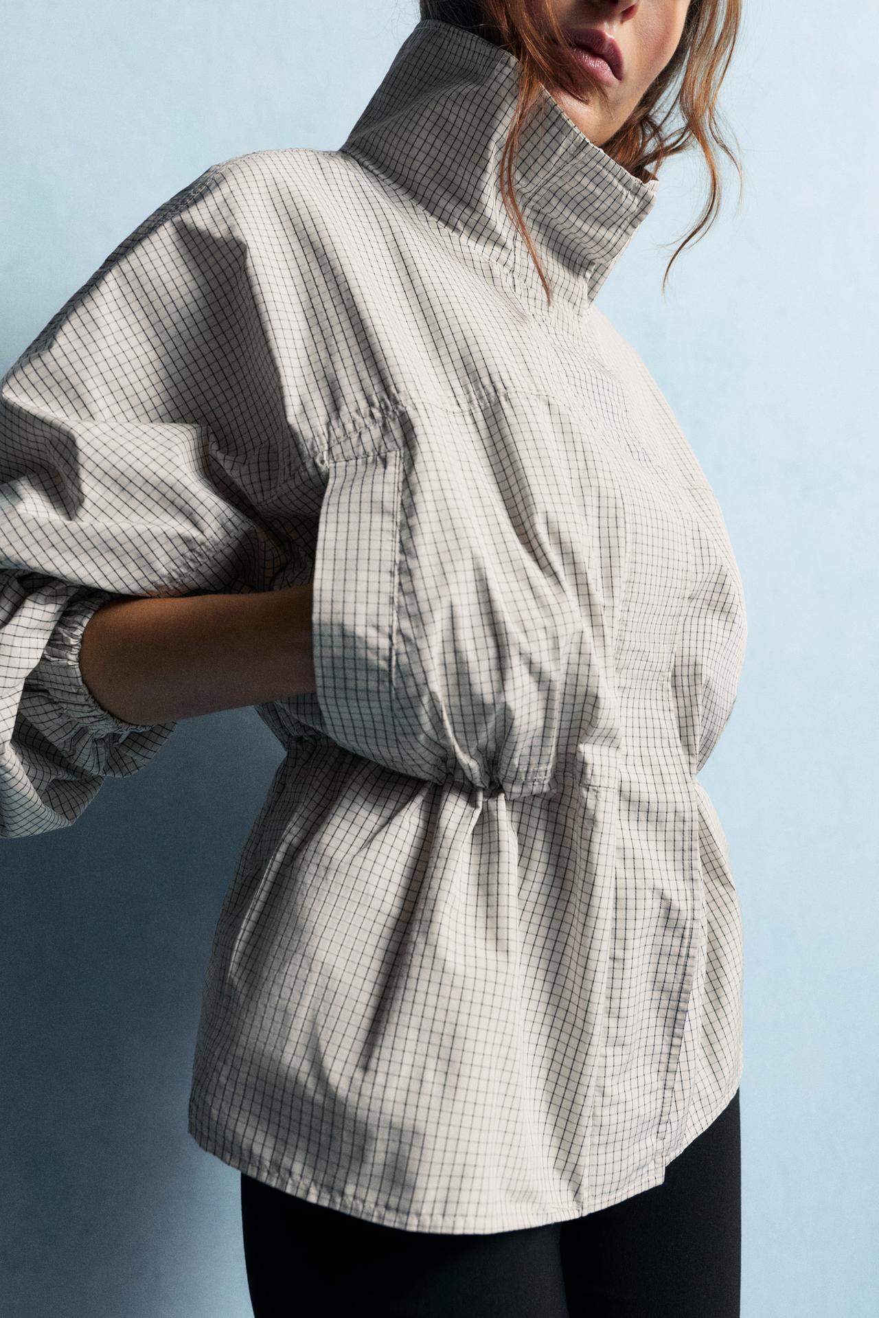 Checked high neck jacket — Ecru