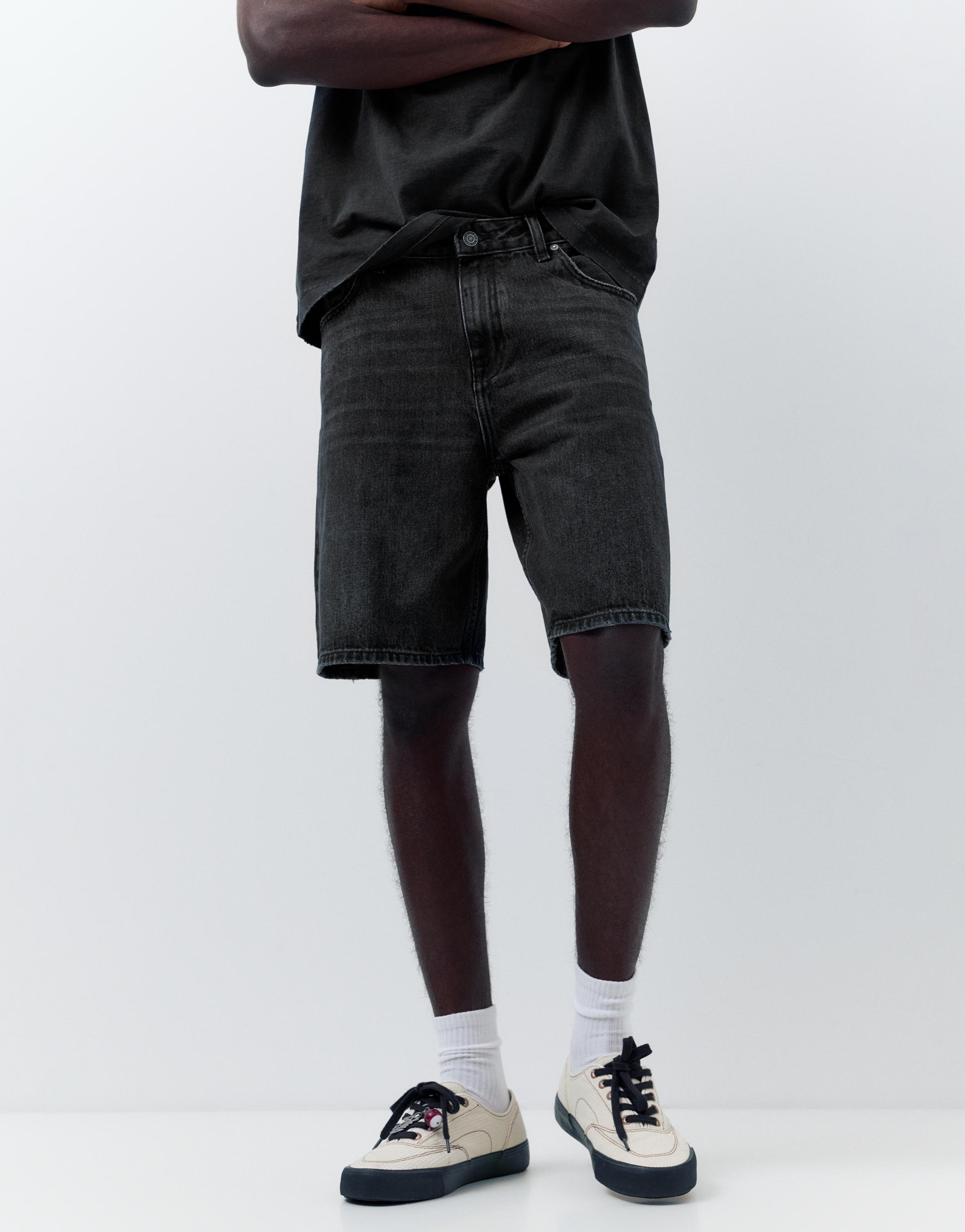 Standard denim Bermuda shorts — Faded black