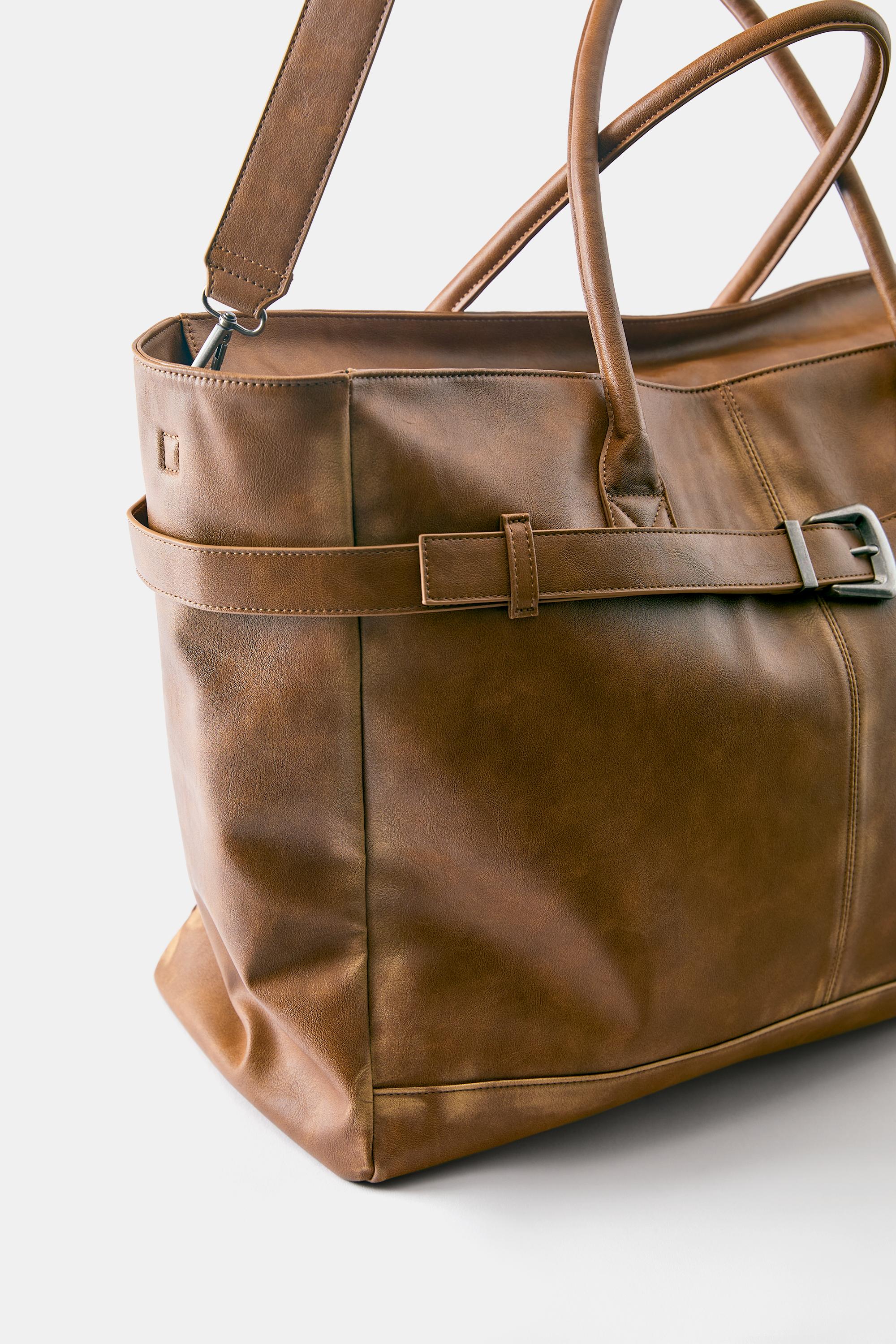 Distressed effect buckle tote bag — Brown