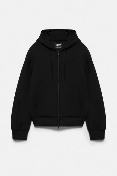 Neoprene-effect zip-up hoodie — Black 7