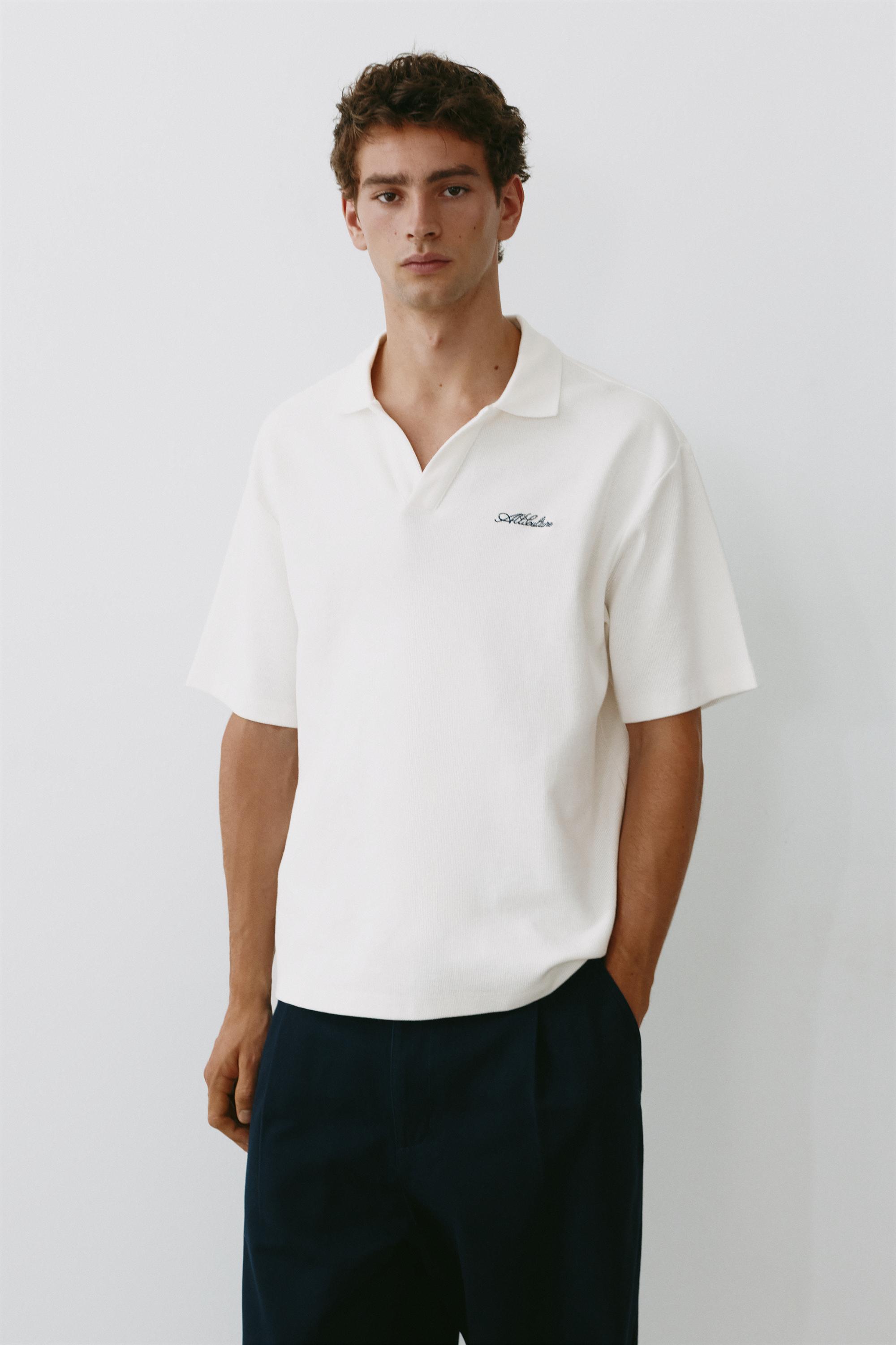 Short sleeve waffle-knit polo shirt — Off white