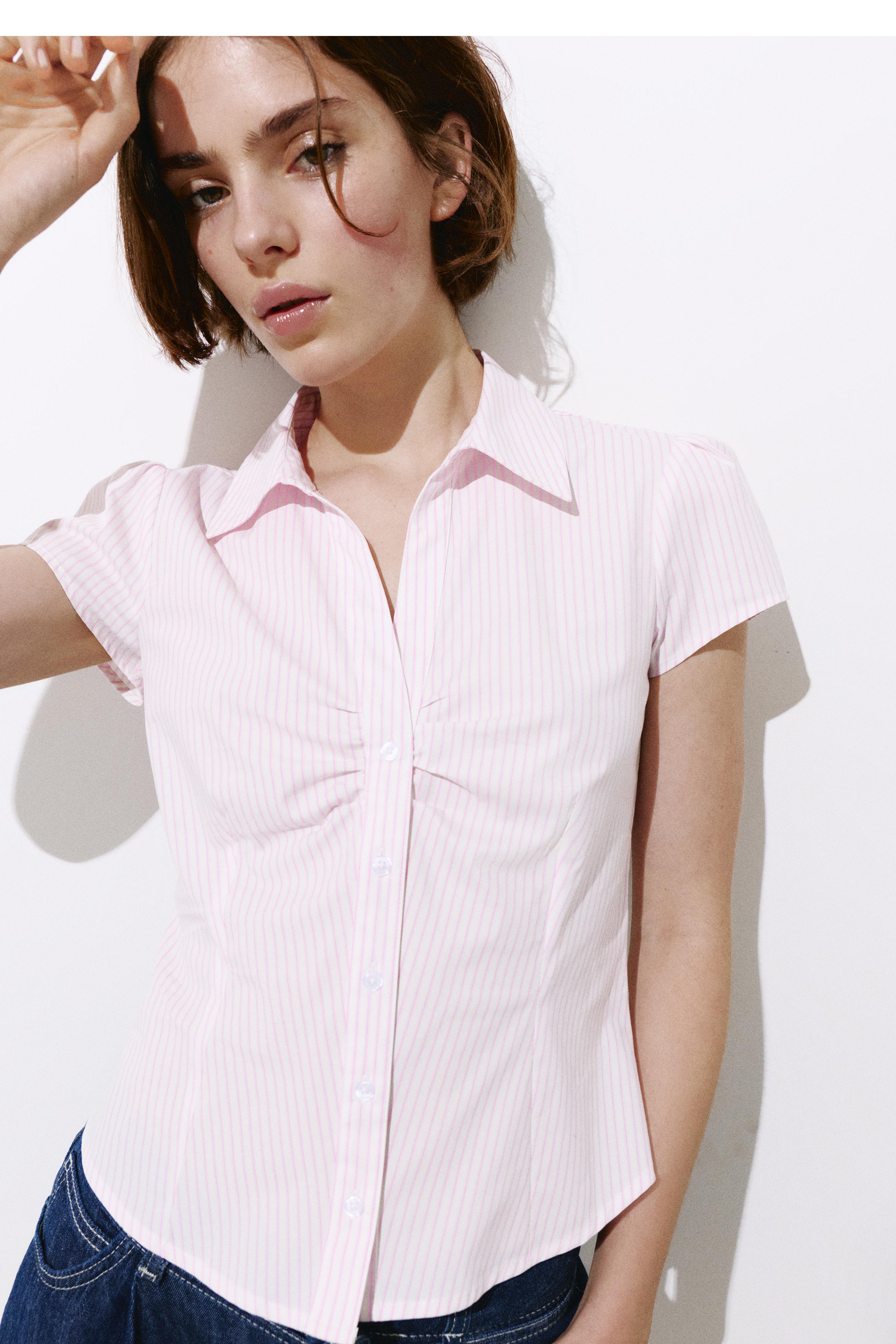 Slim fit short sleeve shirt — Pink/White