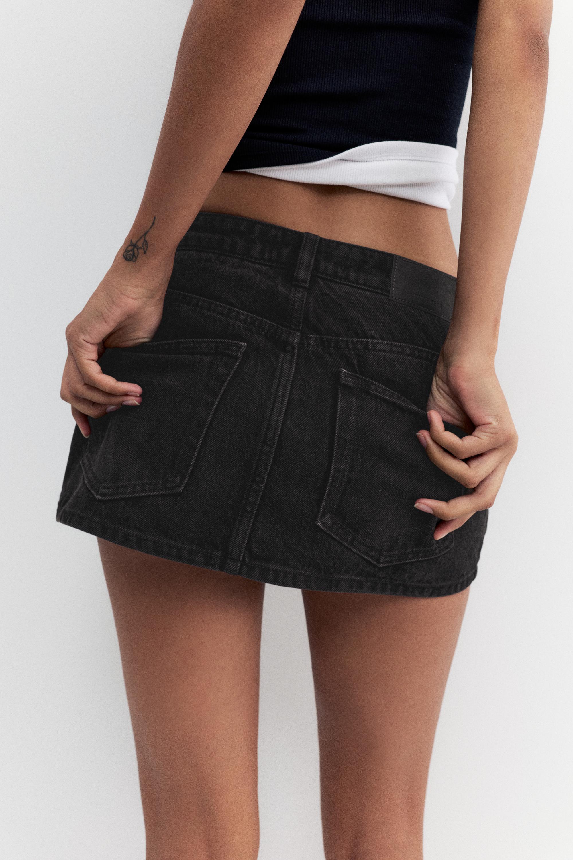 Cross-waist denim skort — Black
