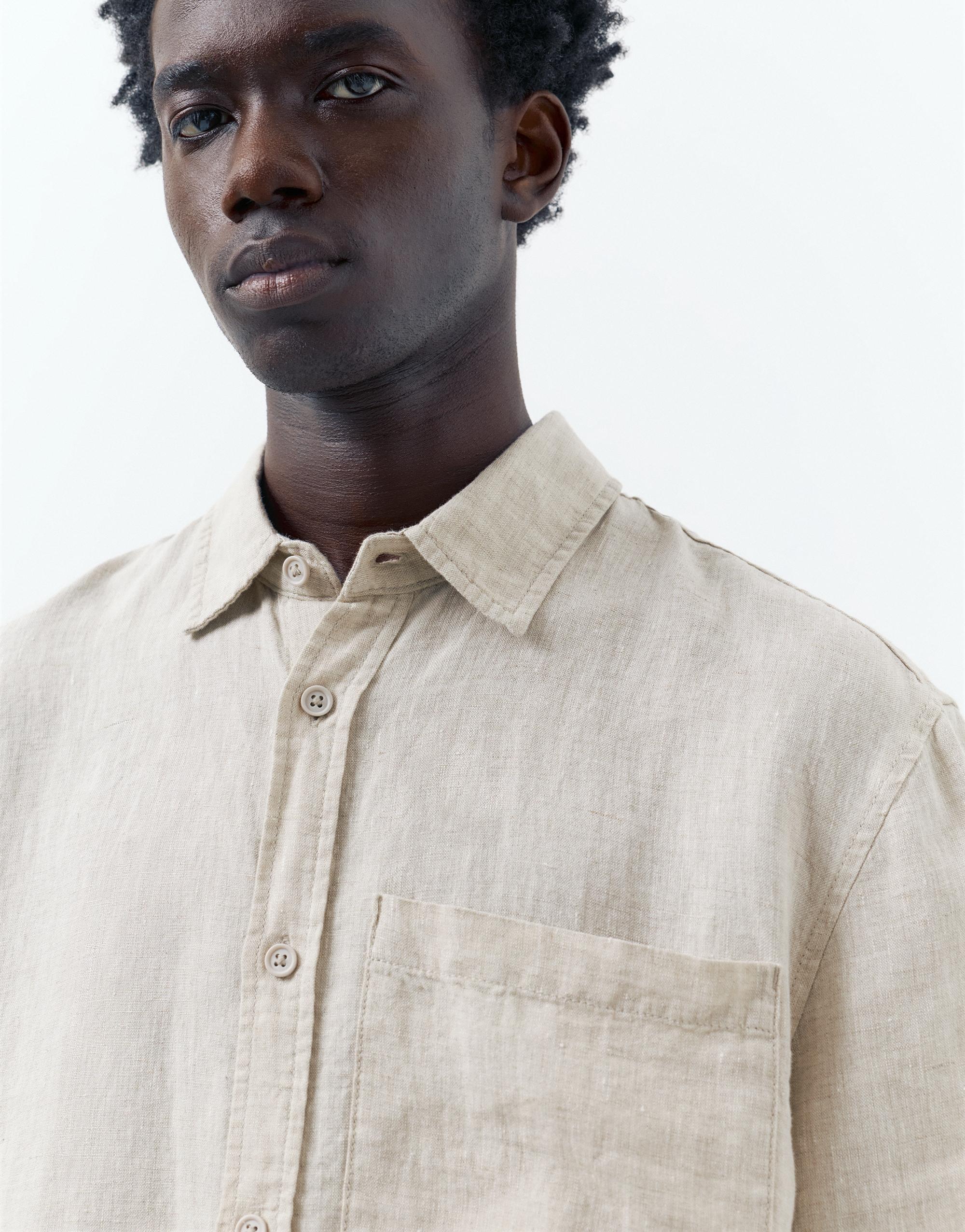 100% linen short sleeve shirt — Beige