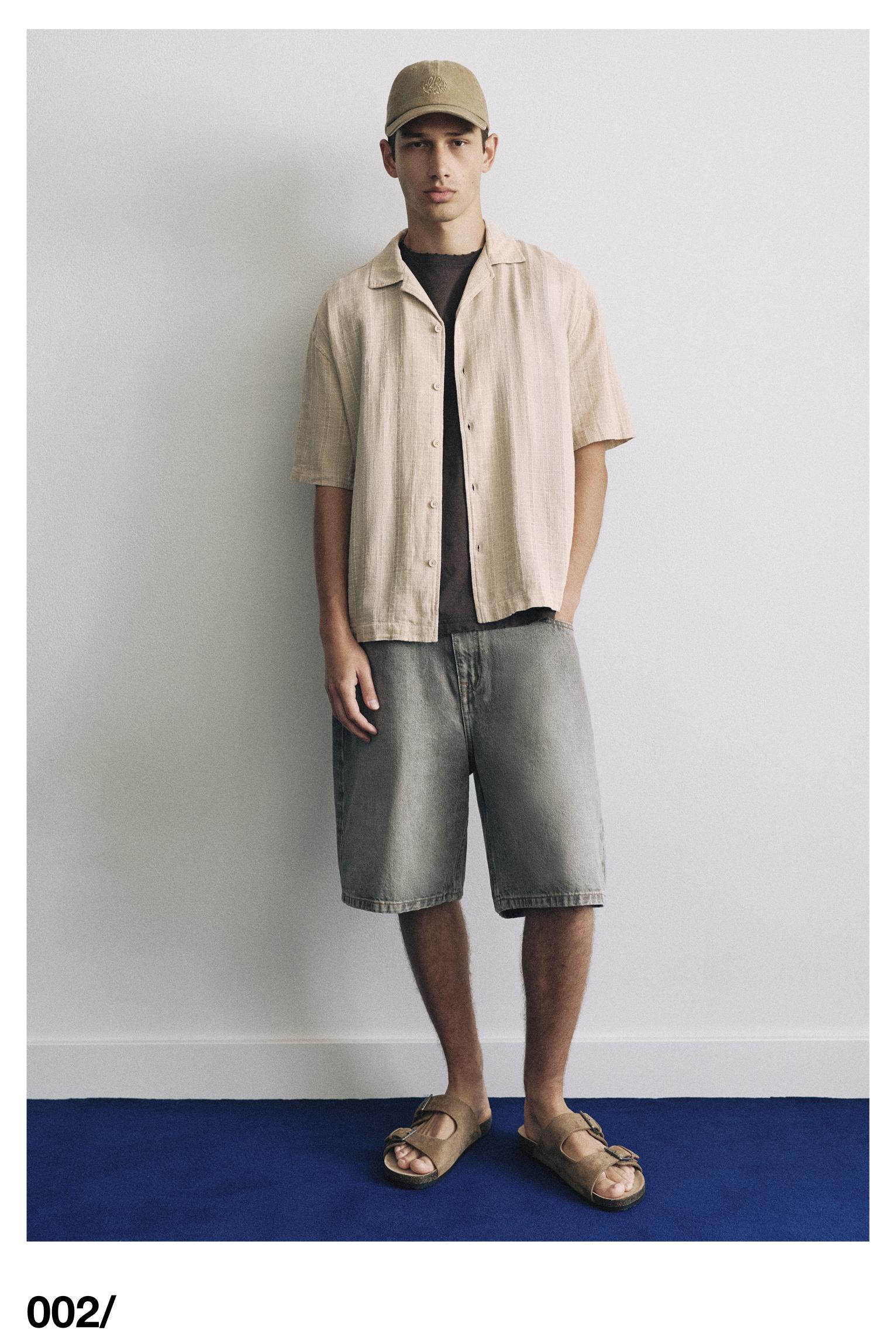 Check linen blend shirt — Sand