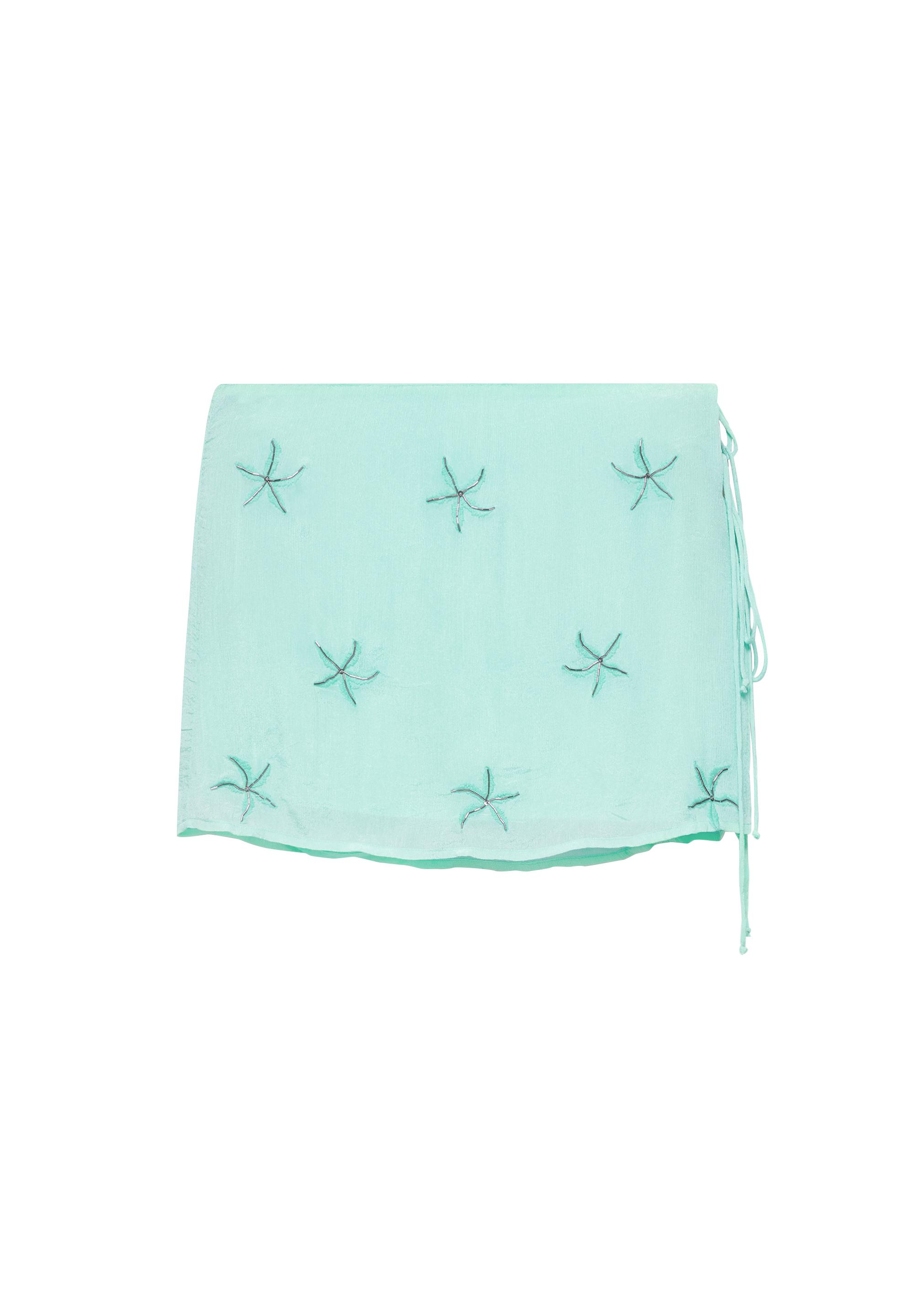 Beaded sarong mini skirt — Turquoise