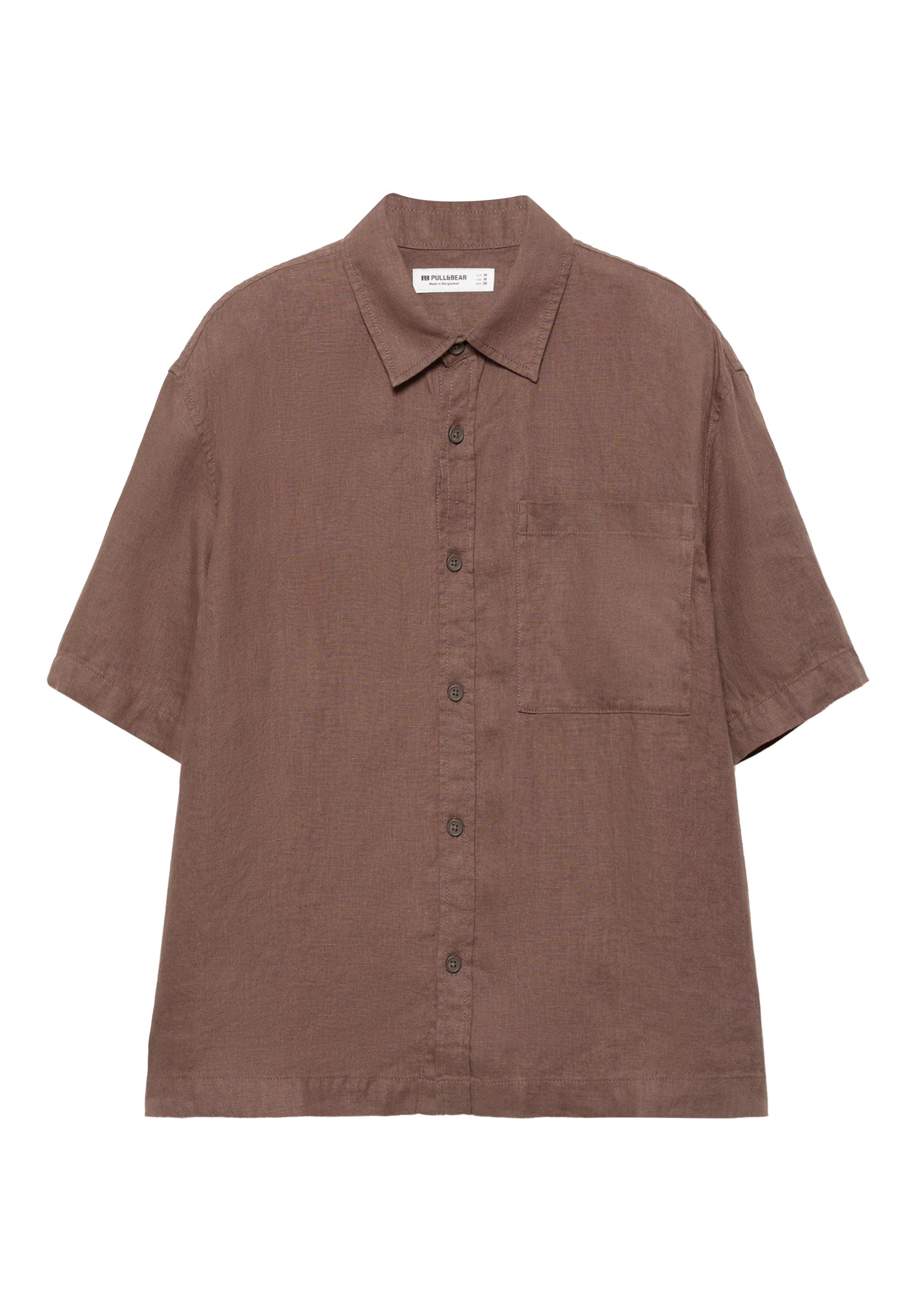 100% linen short sleeve shirt — Brown