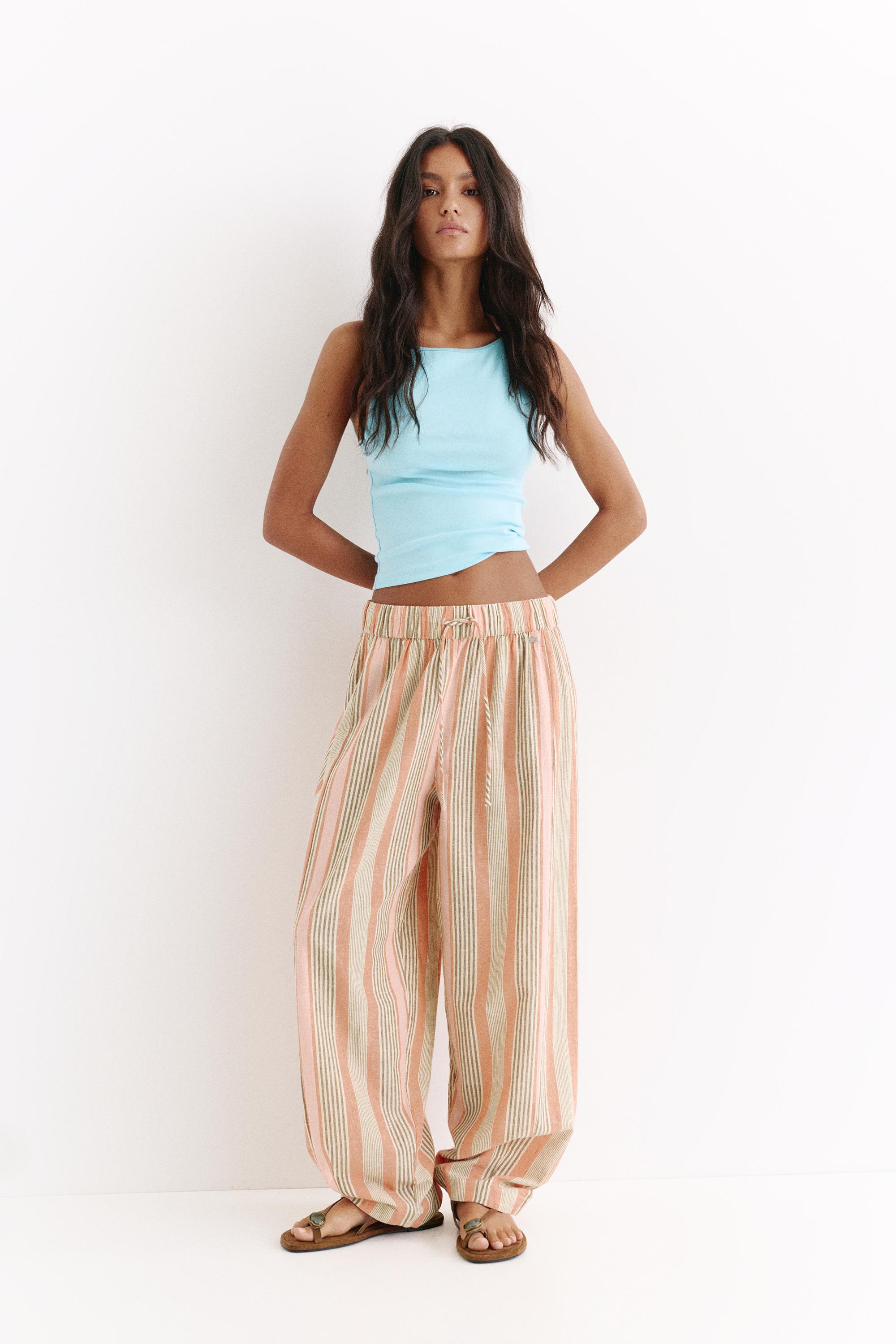 Striped barrel trousers — Salmon