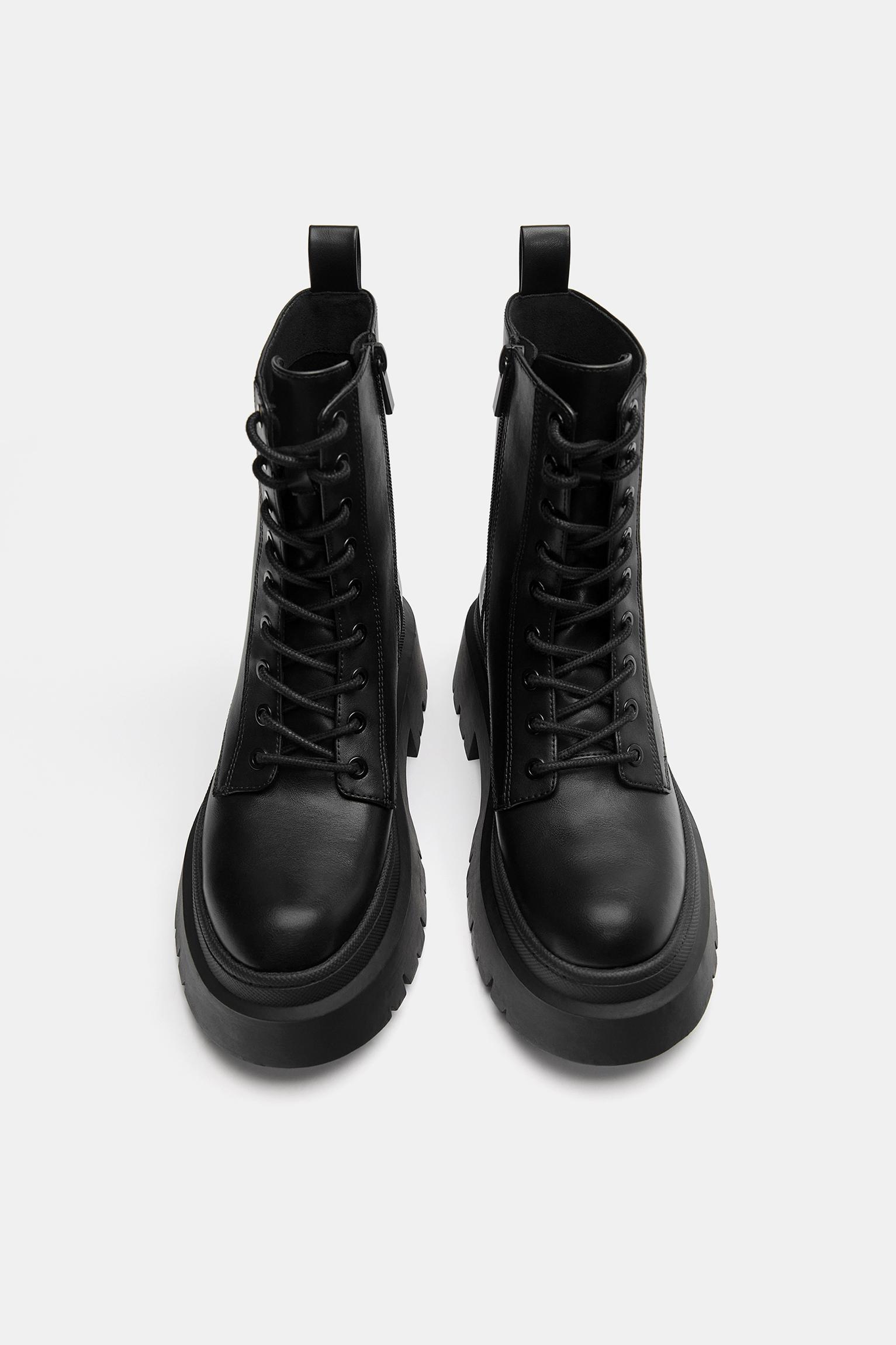 Chunky sole lace-up ankle boots — Black