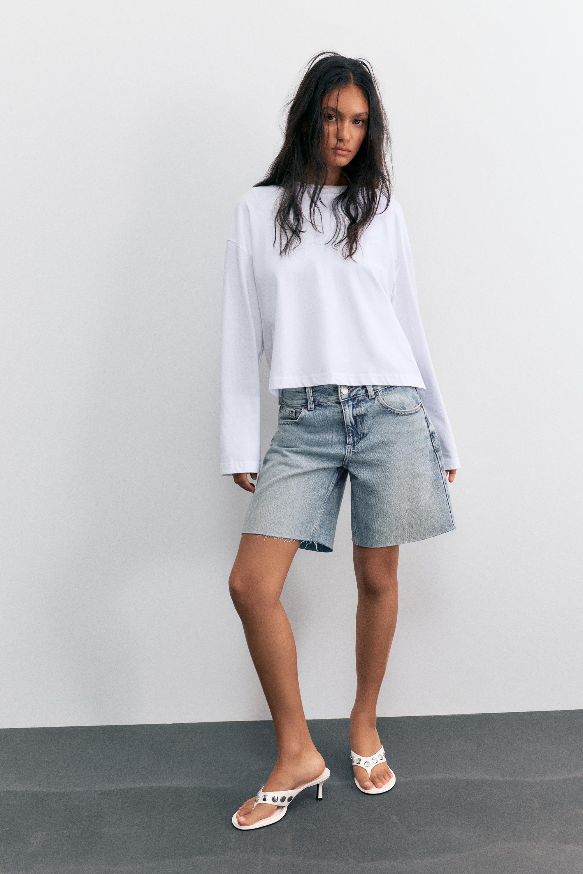 Düşük bel denim bermuda şort - Görsel 11
