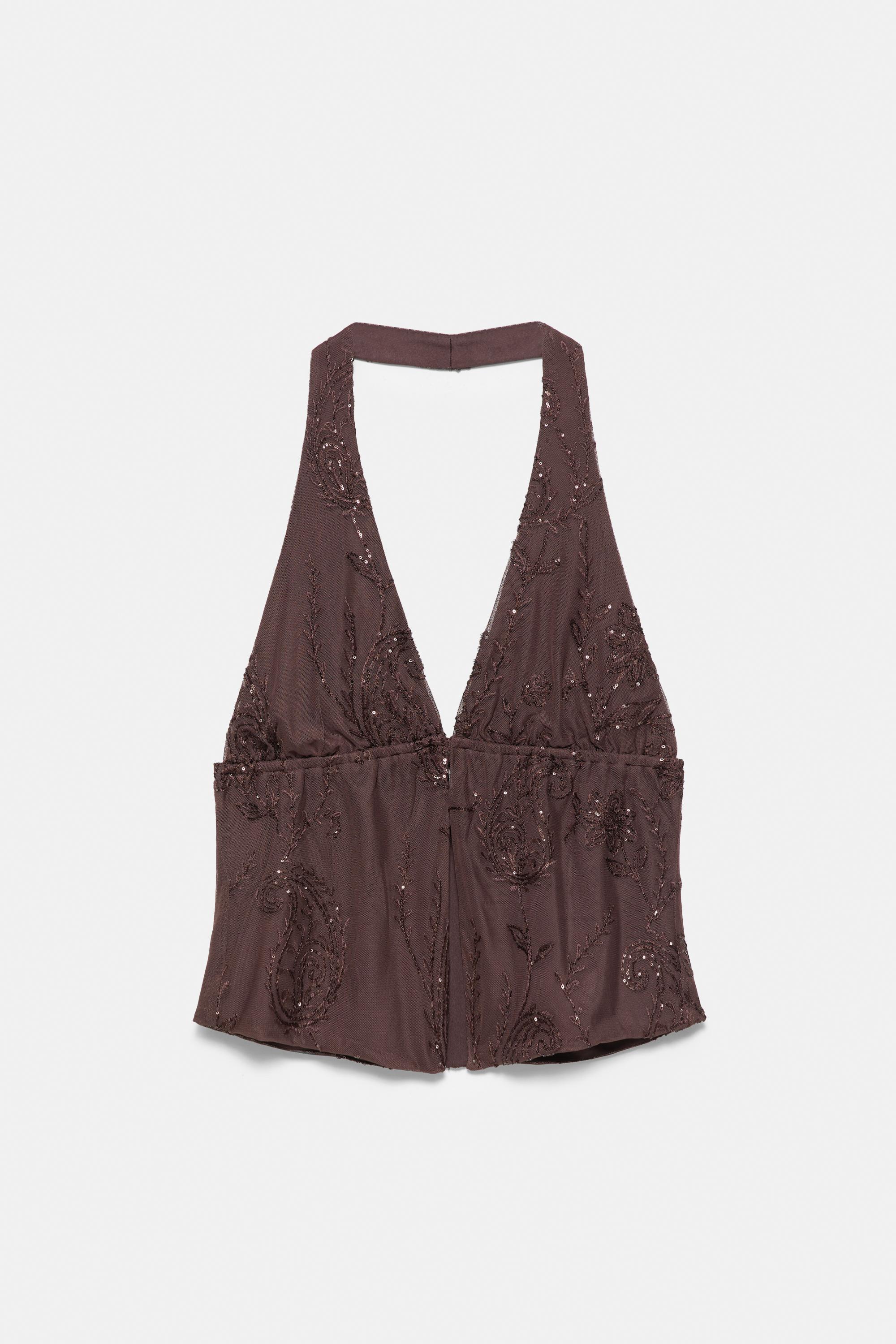 Sequin halter top — Brown