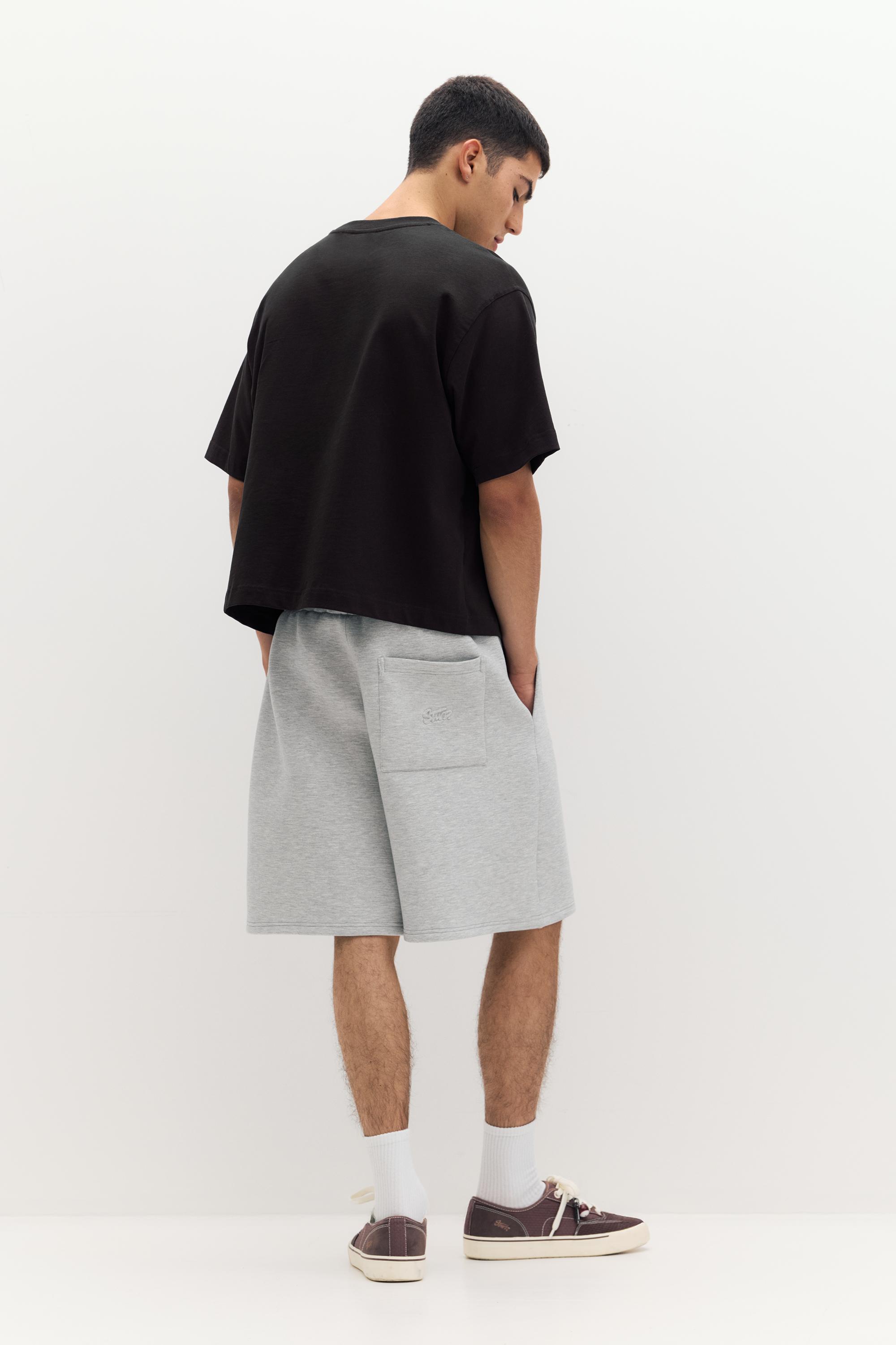 Neoprene-effect jogger Bermuda shorts — Grey marl