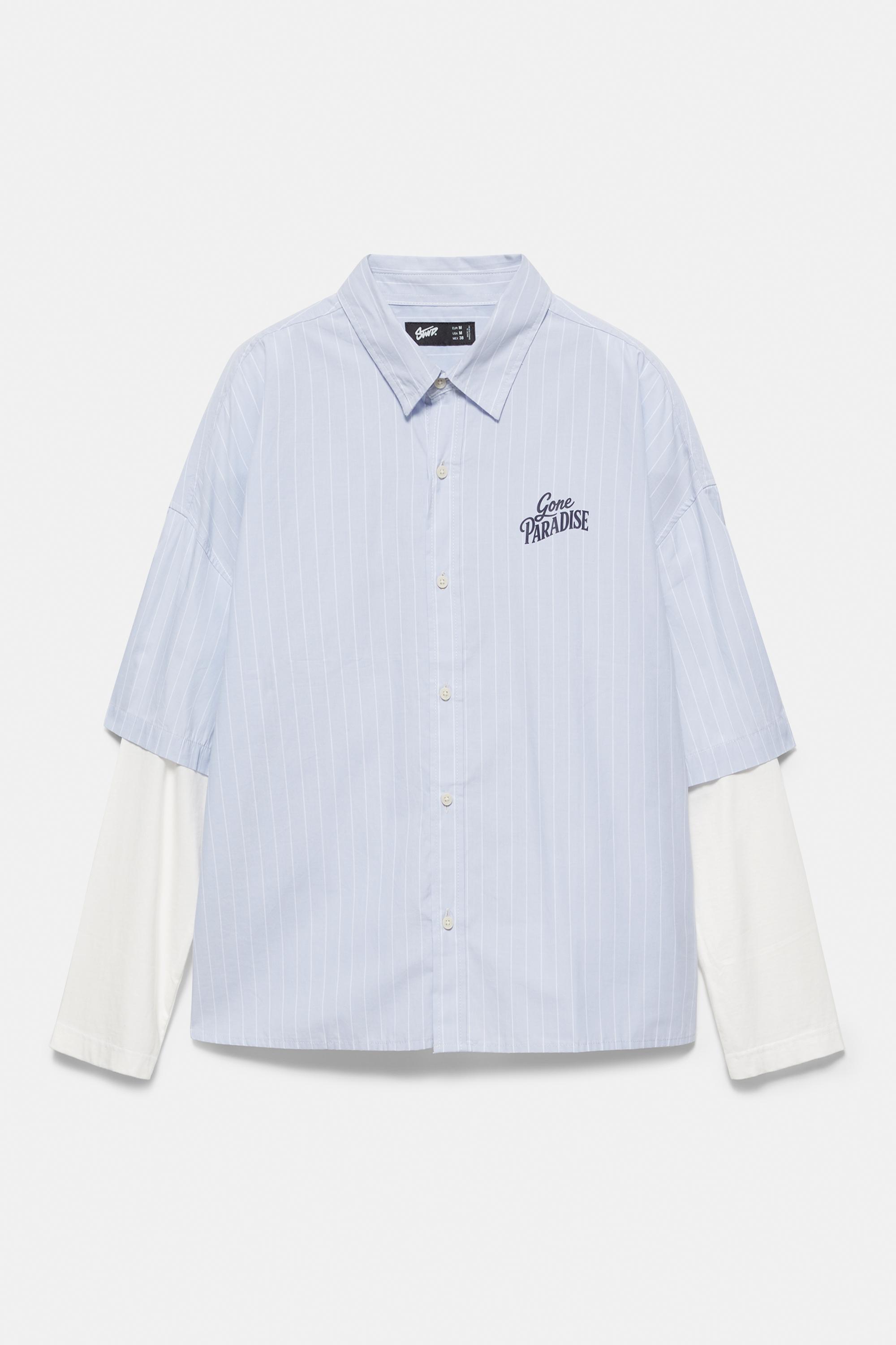 Double sleeve graphic shirt — Pale blue