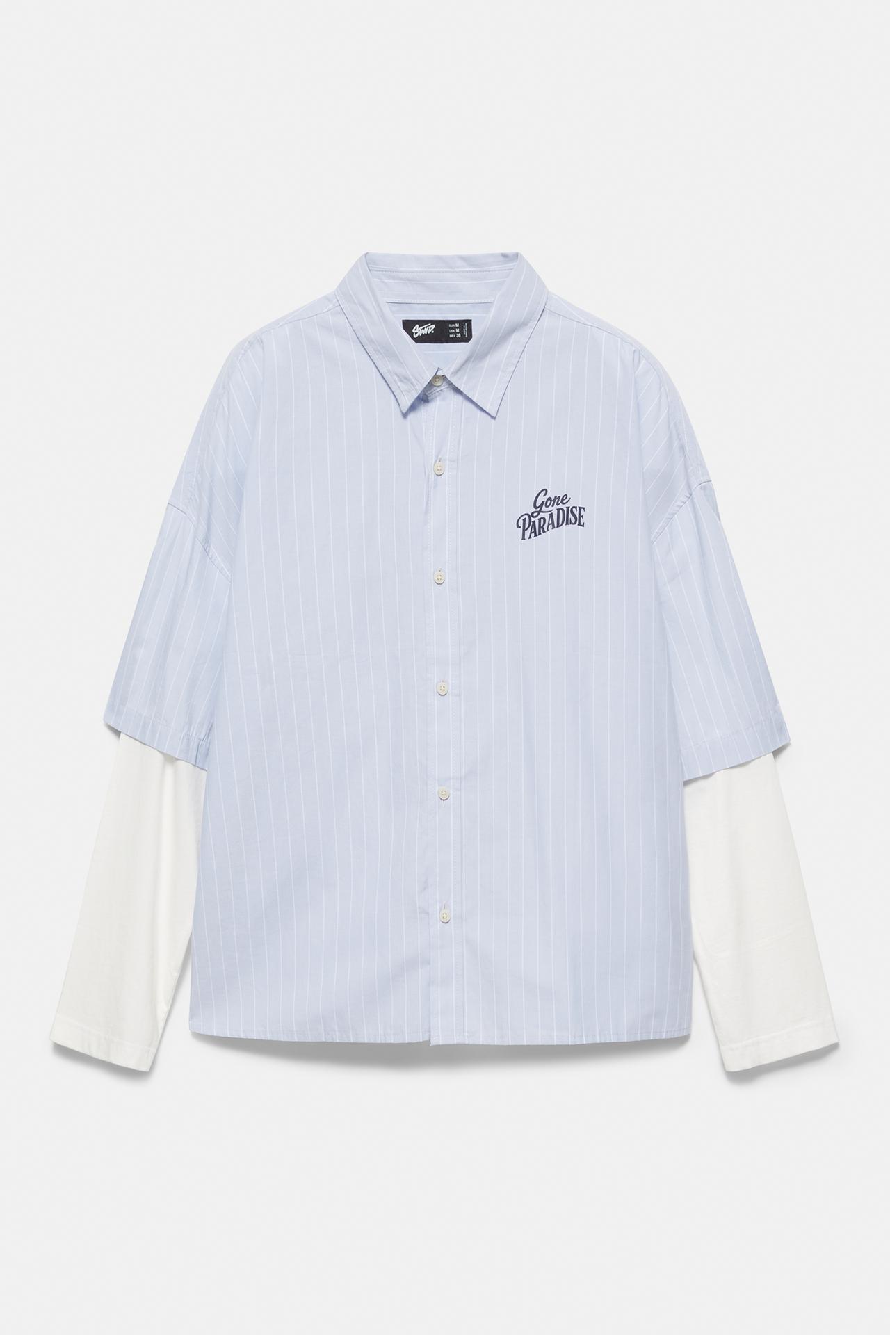 Double sleeve graphic shirt — Pale blue