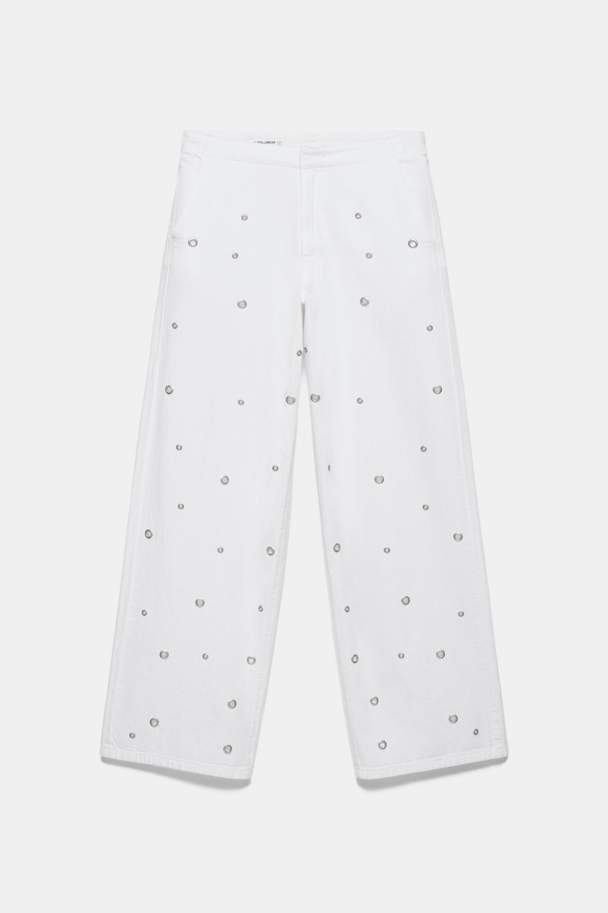 Straight-leg jeans with eyelets — White