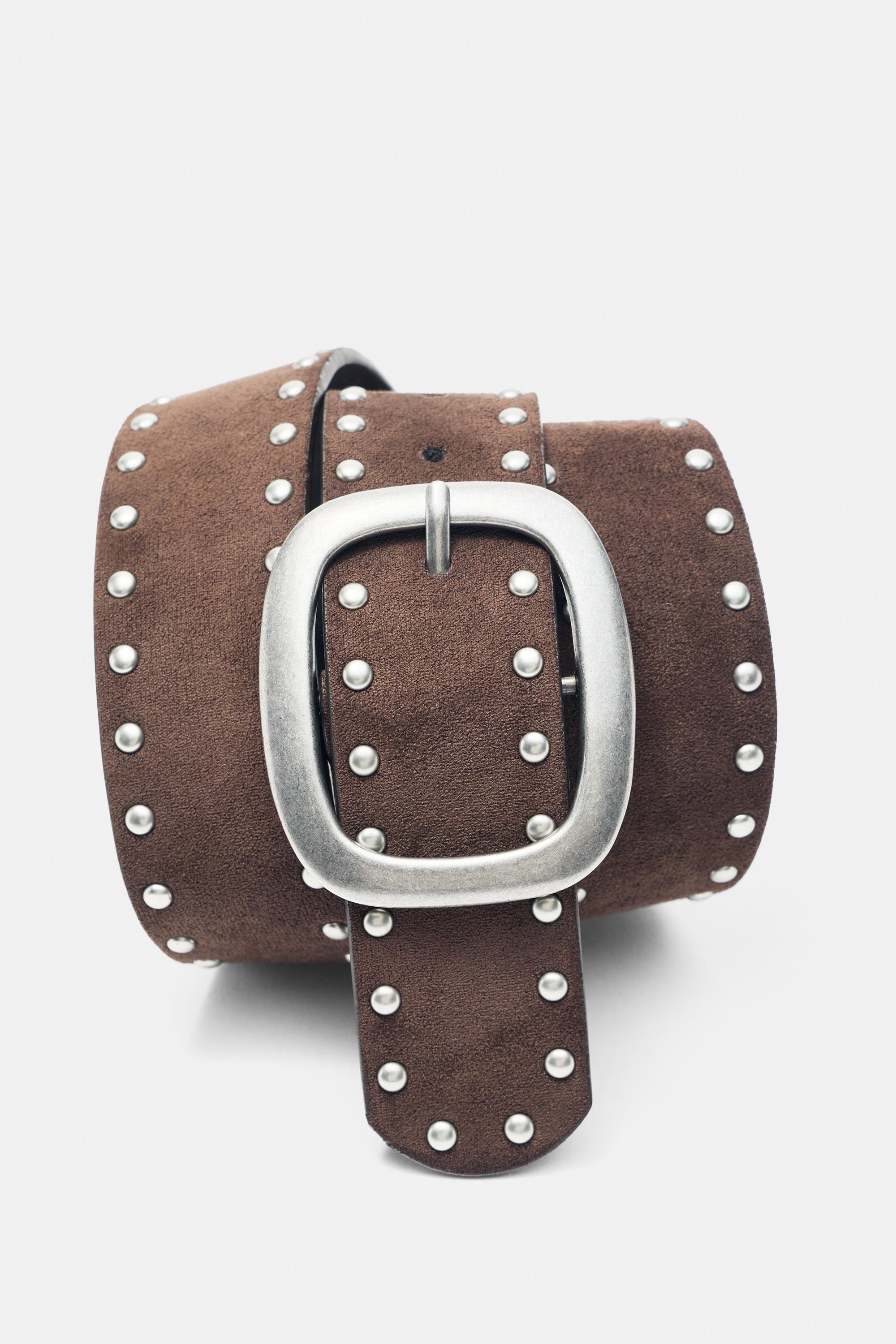 Faux suede studded belt — Brown