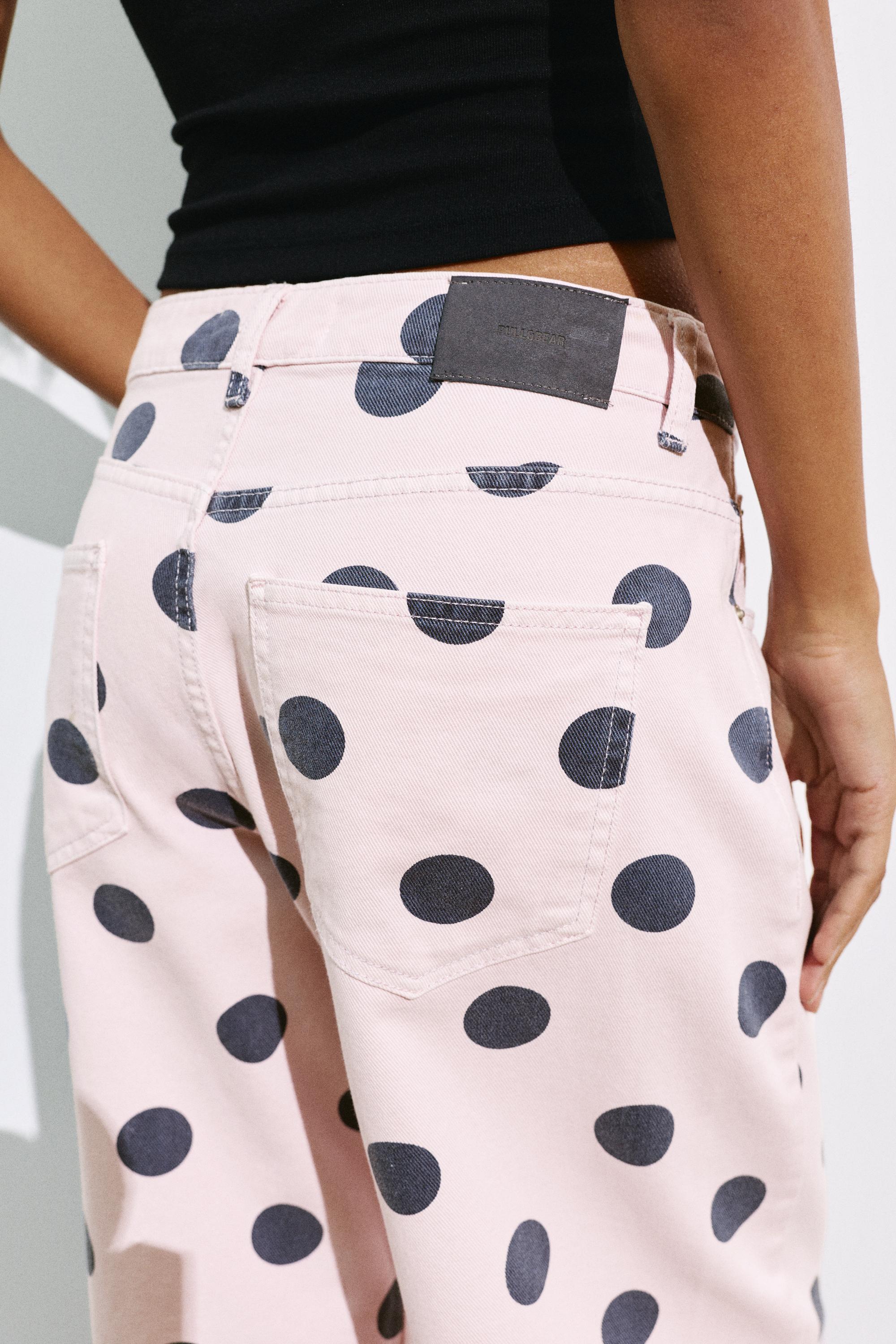 Polka dot barrel jeans — Pink