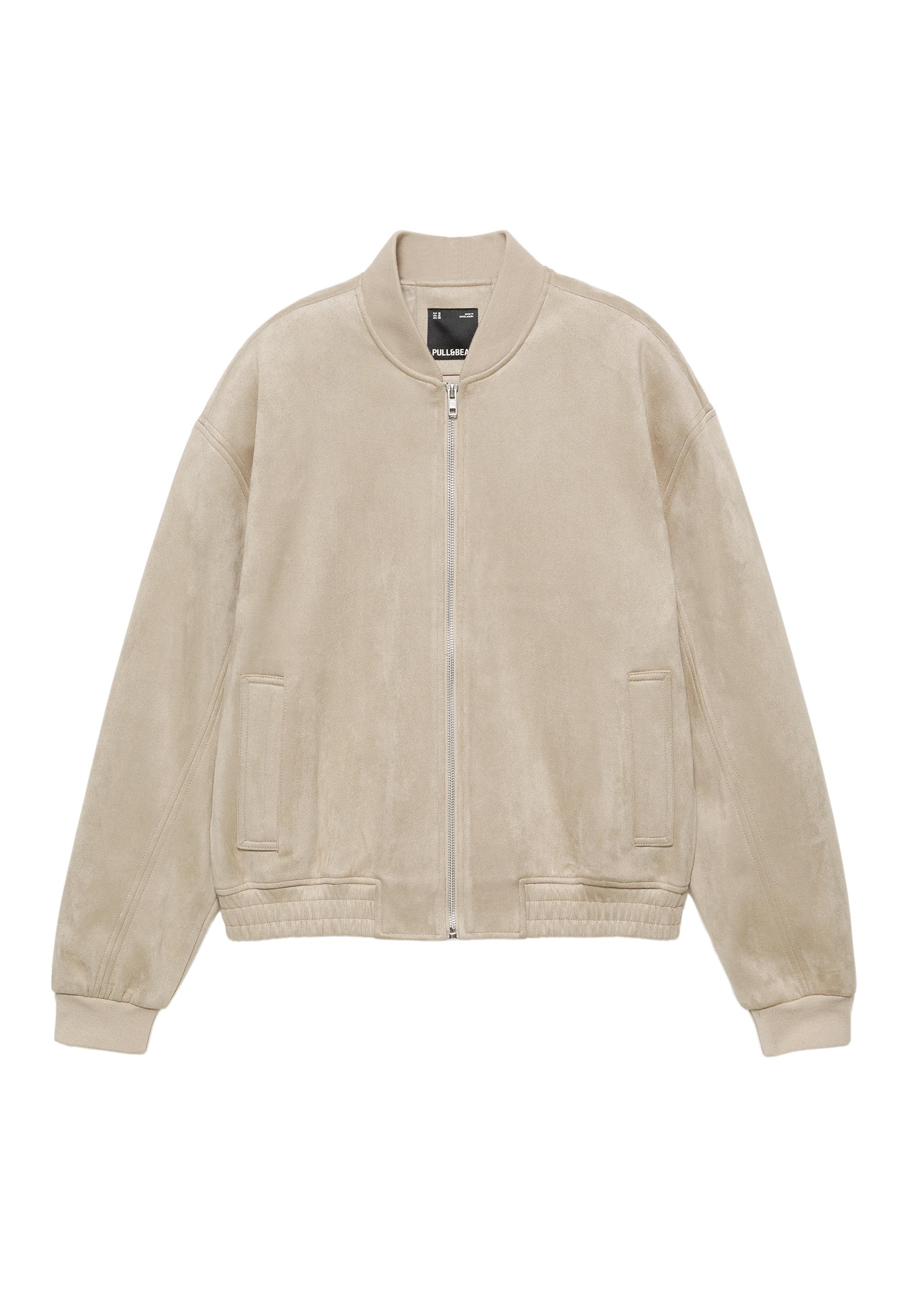 Faux suede bomber jacket — Sand