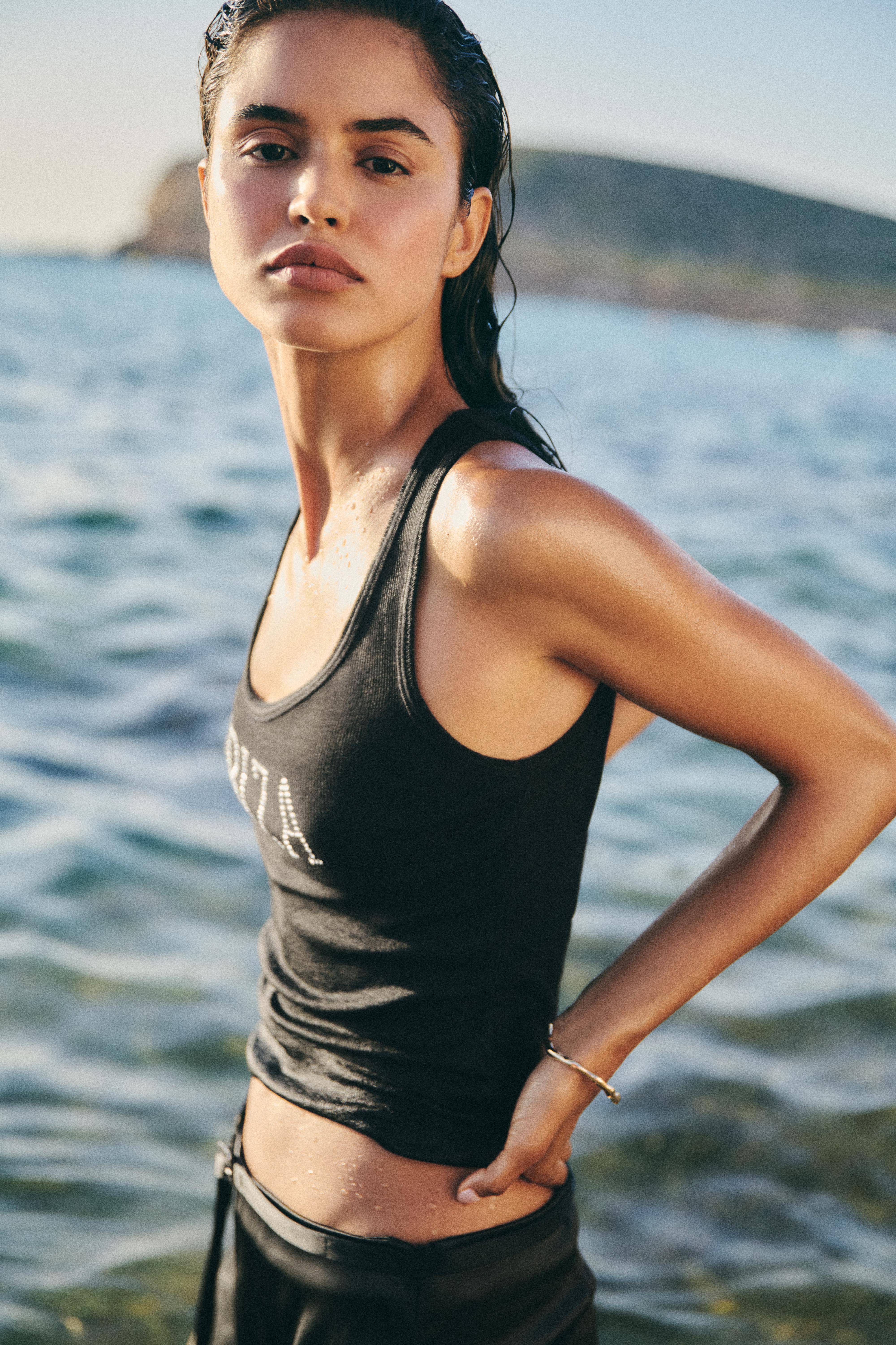 Ibiza rhinestone tank top — Black