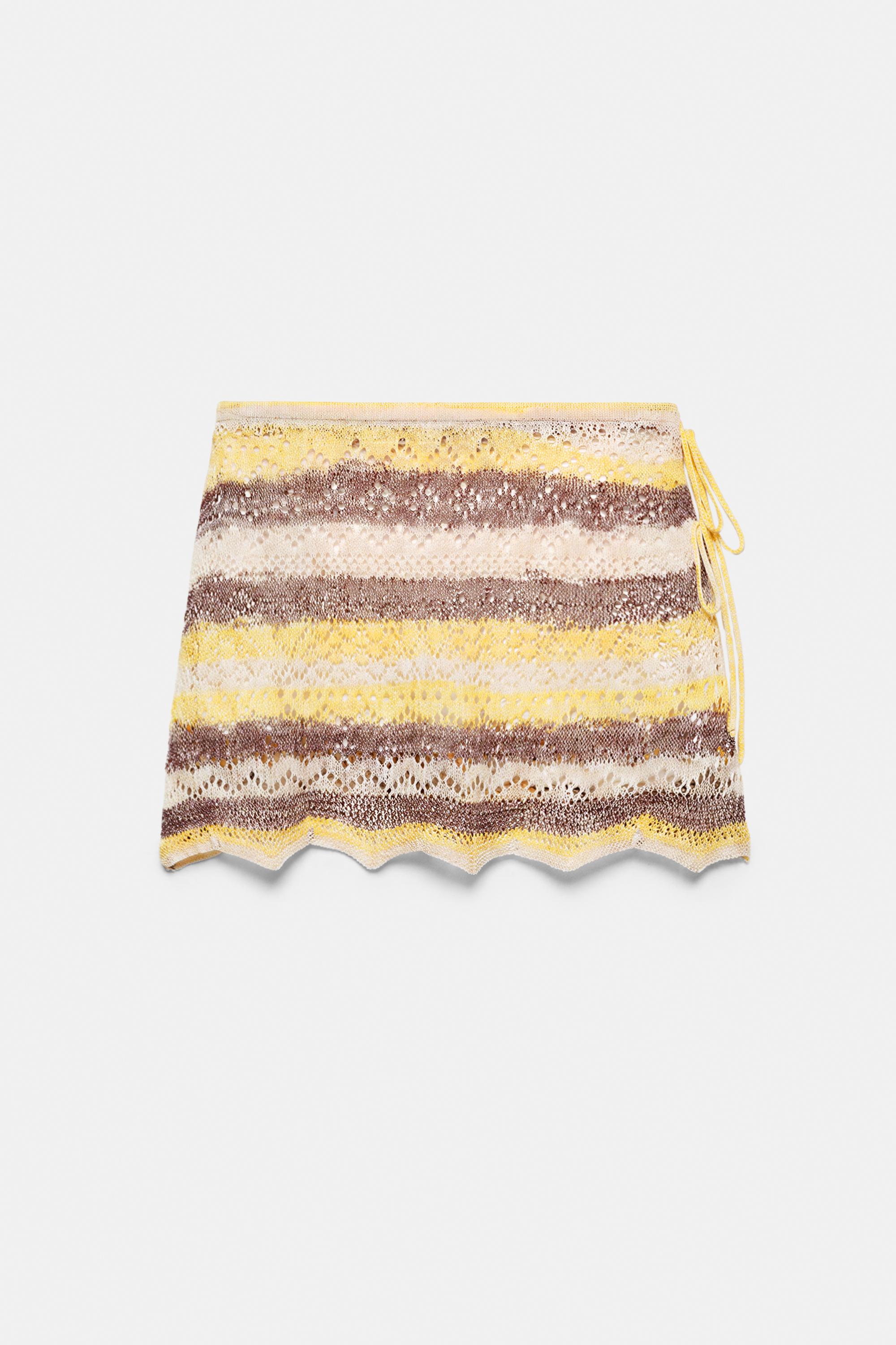 Space dye cutwork mini skirt — Yellow
