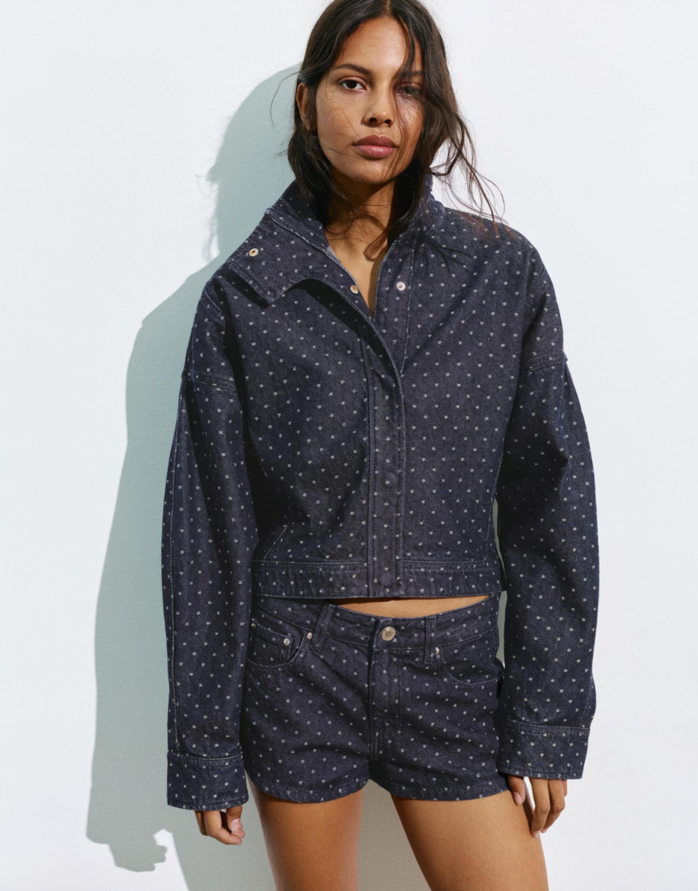 Polka dot denim jacket — Navy