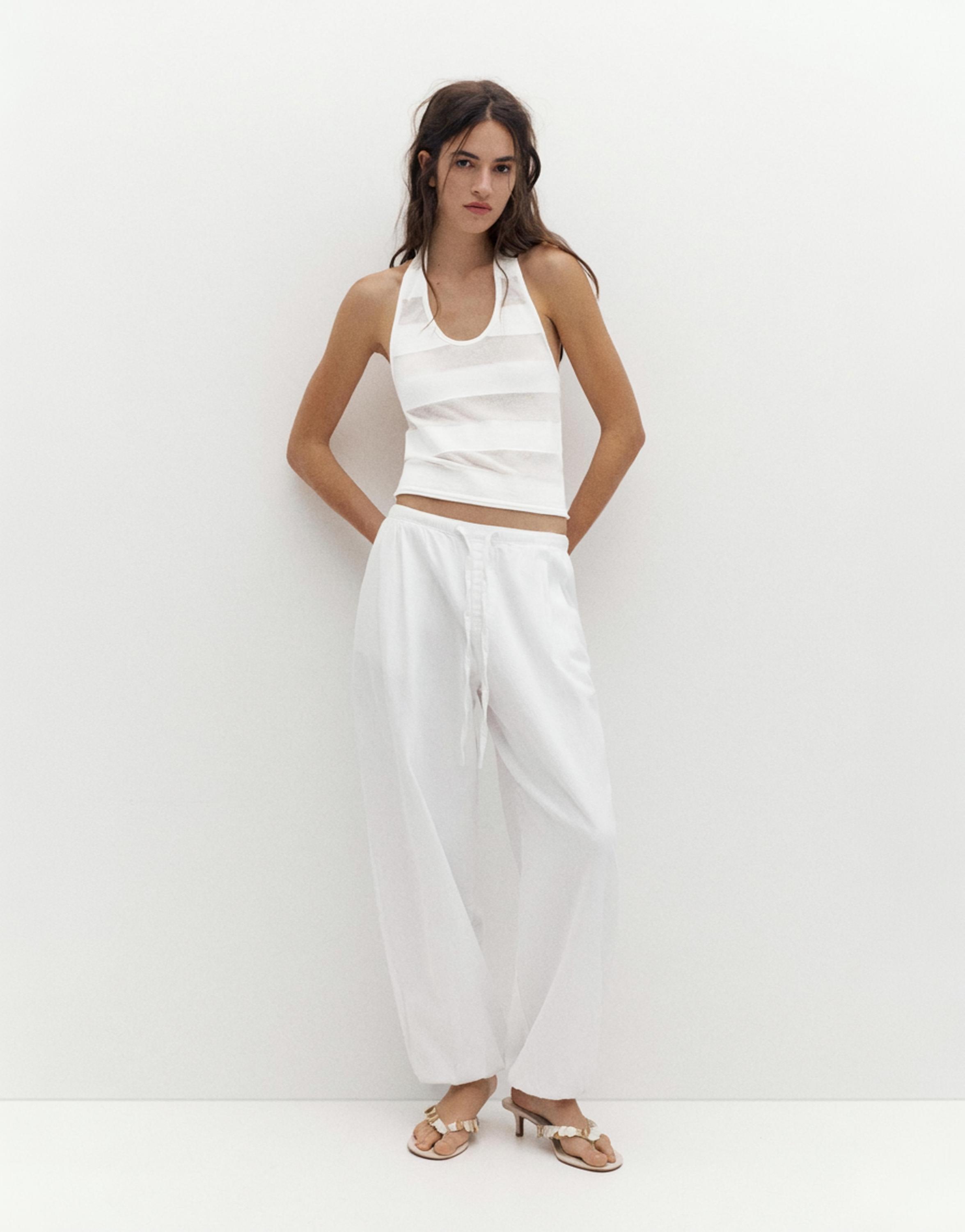 Sheer halter top — Ecru