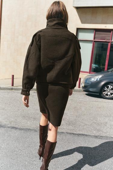 Boxy check felt jacket — Brown 2