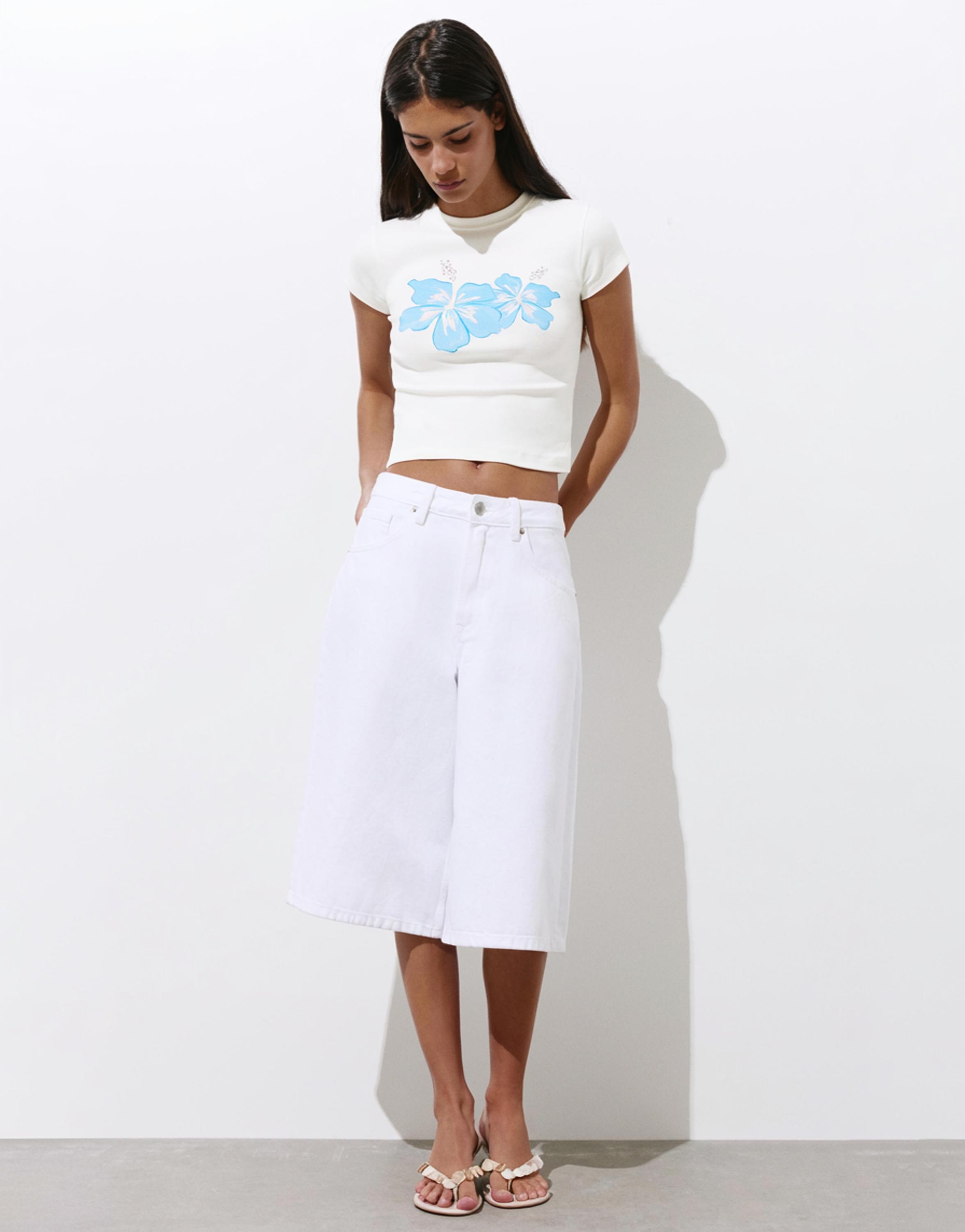 Hibiscus floral T-shirt — White