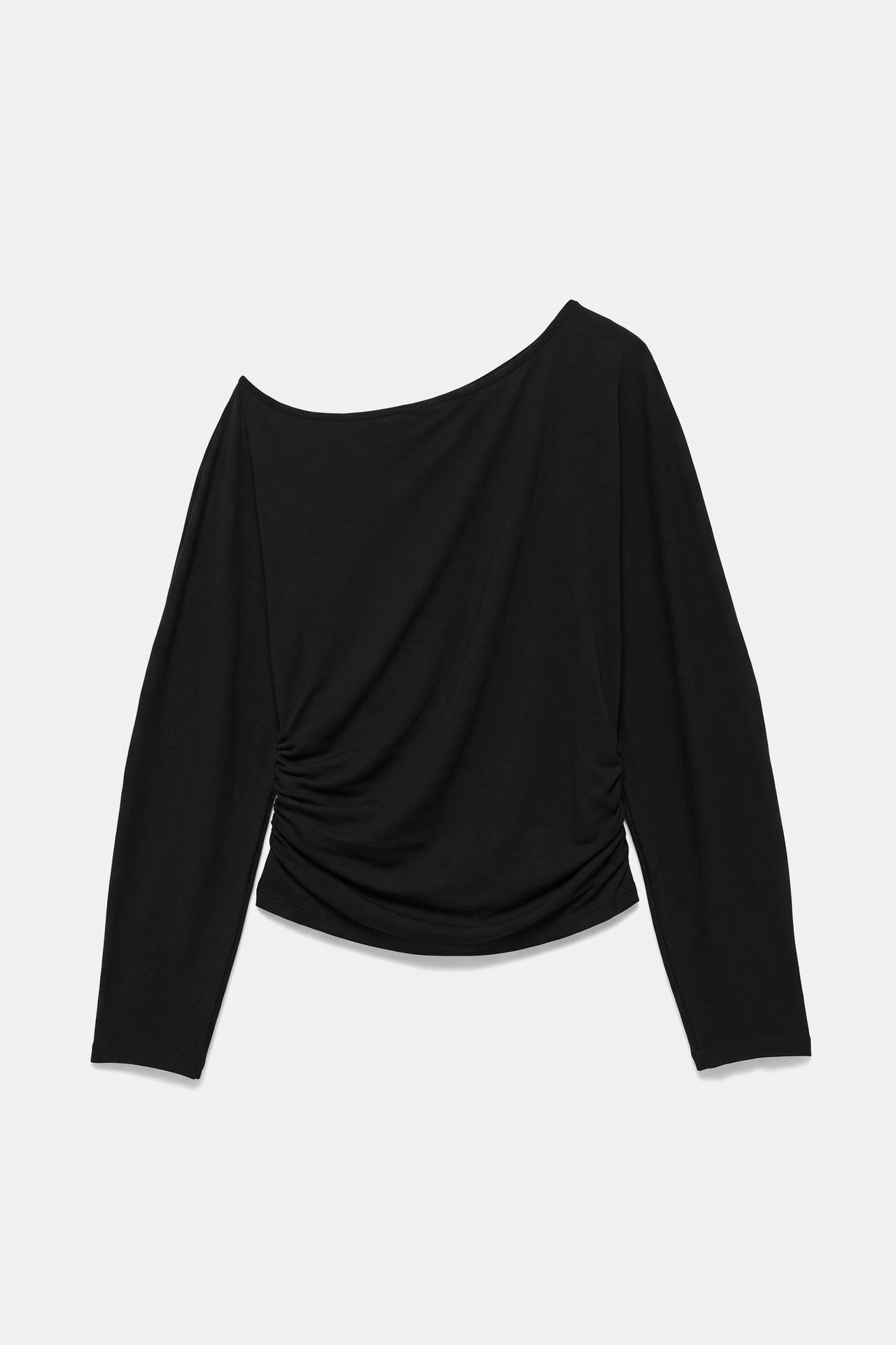Asymmetric long sleeve top — Black