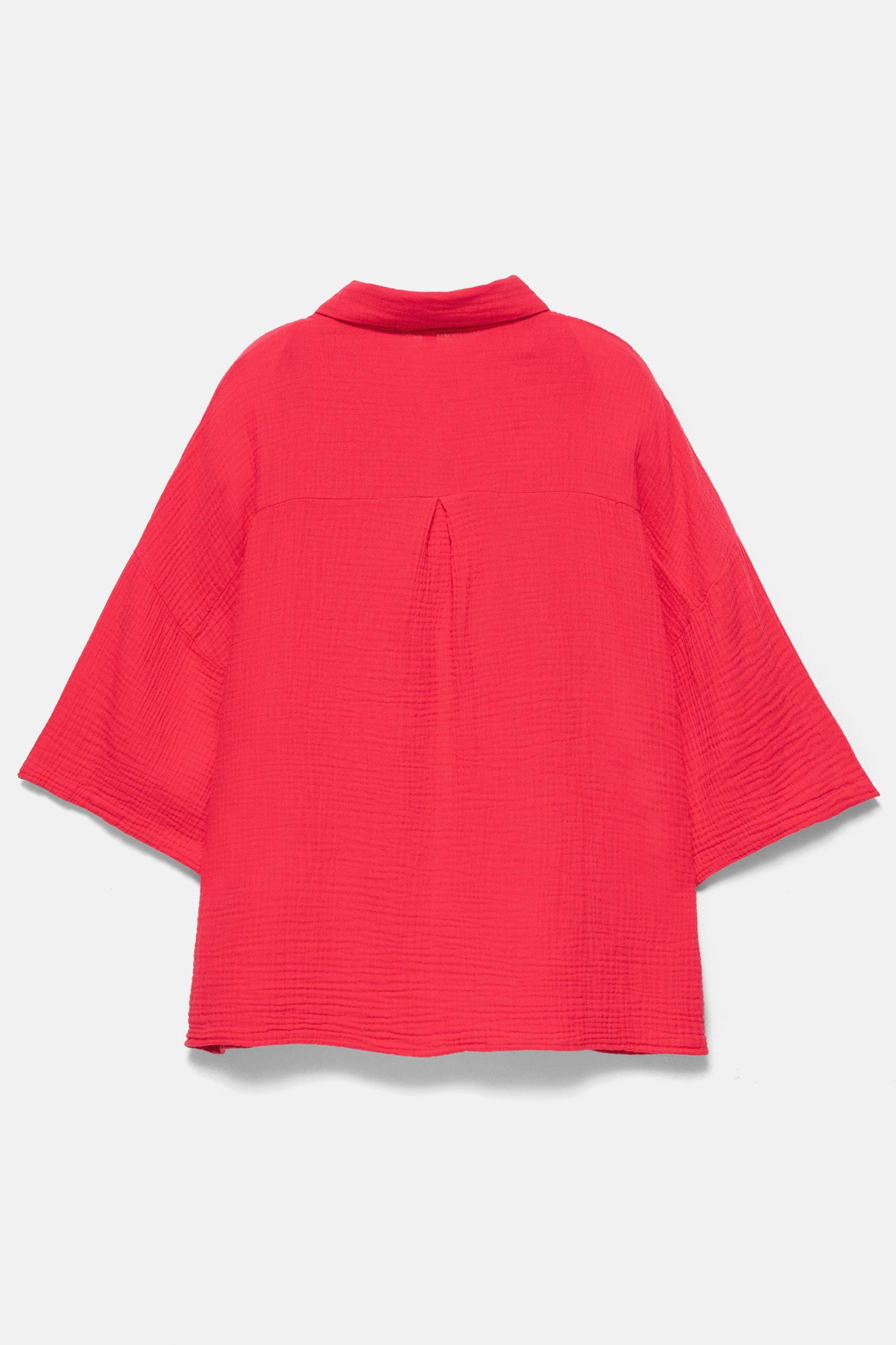 Short sleeve crepe shirt — Red