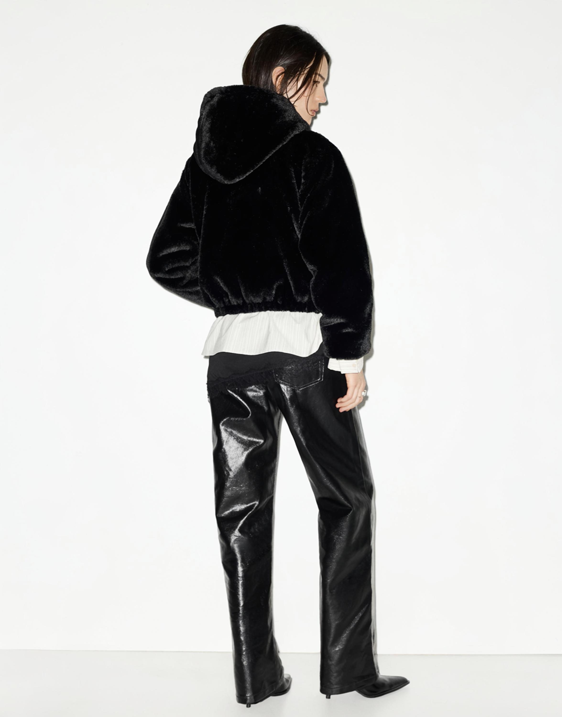 Kapüşonlu suni kürk ceket - Görsel 49