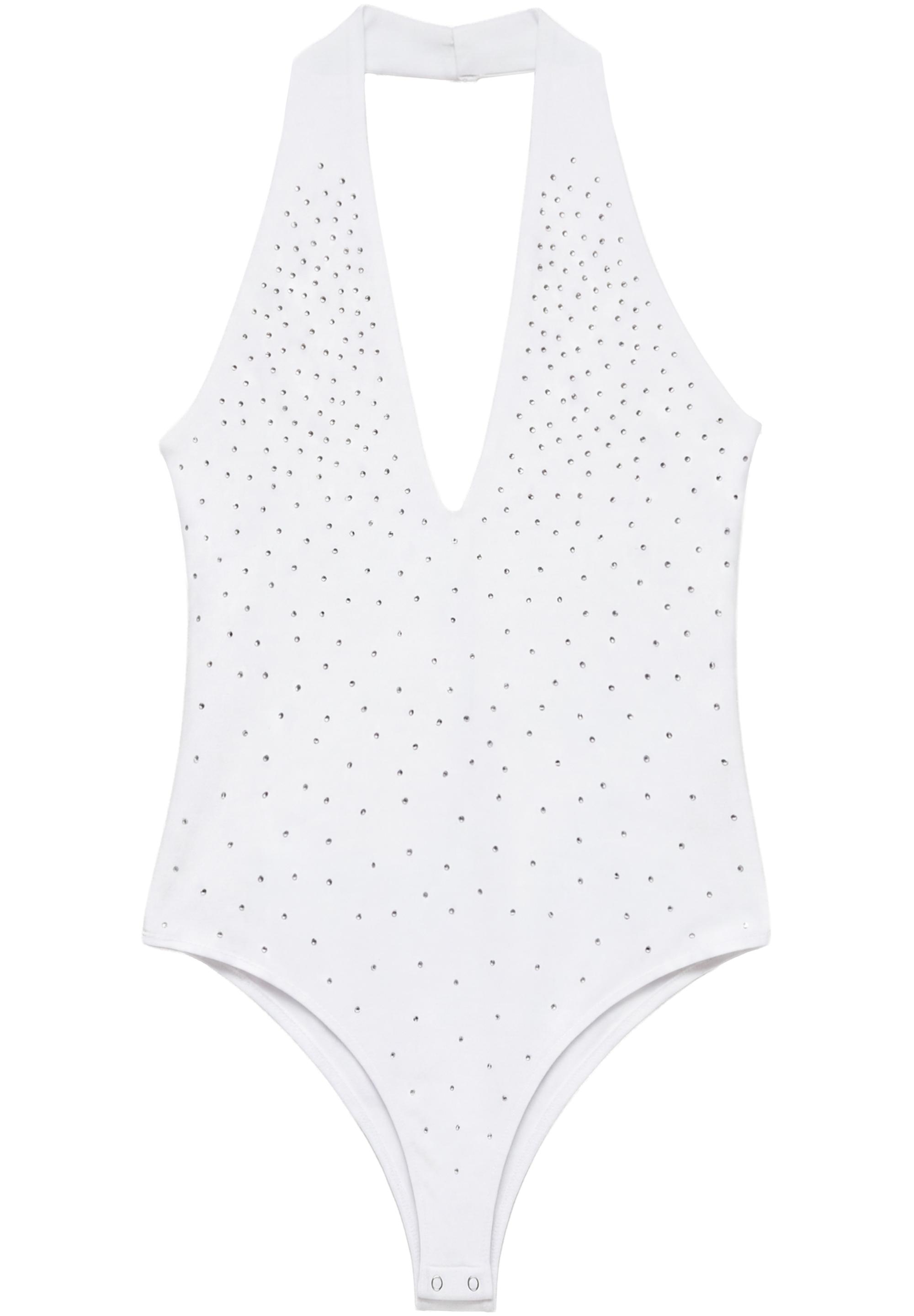 Rhinestone halter bodysuit — White