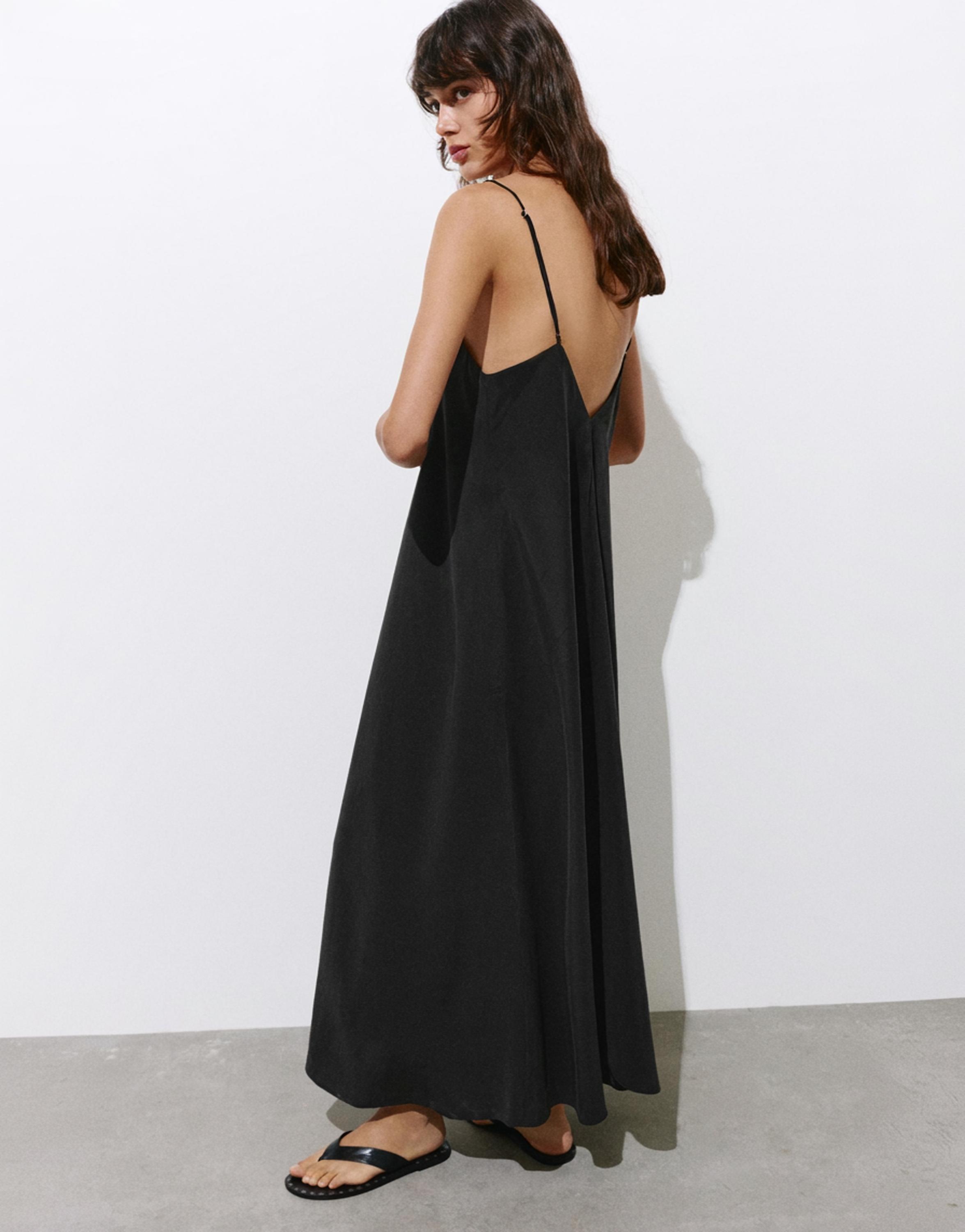 Strappy flowing modal midi dress — Anthracite grey
