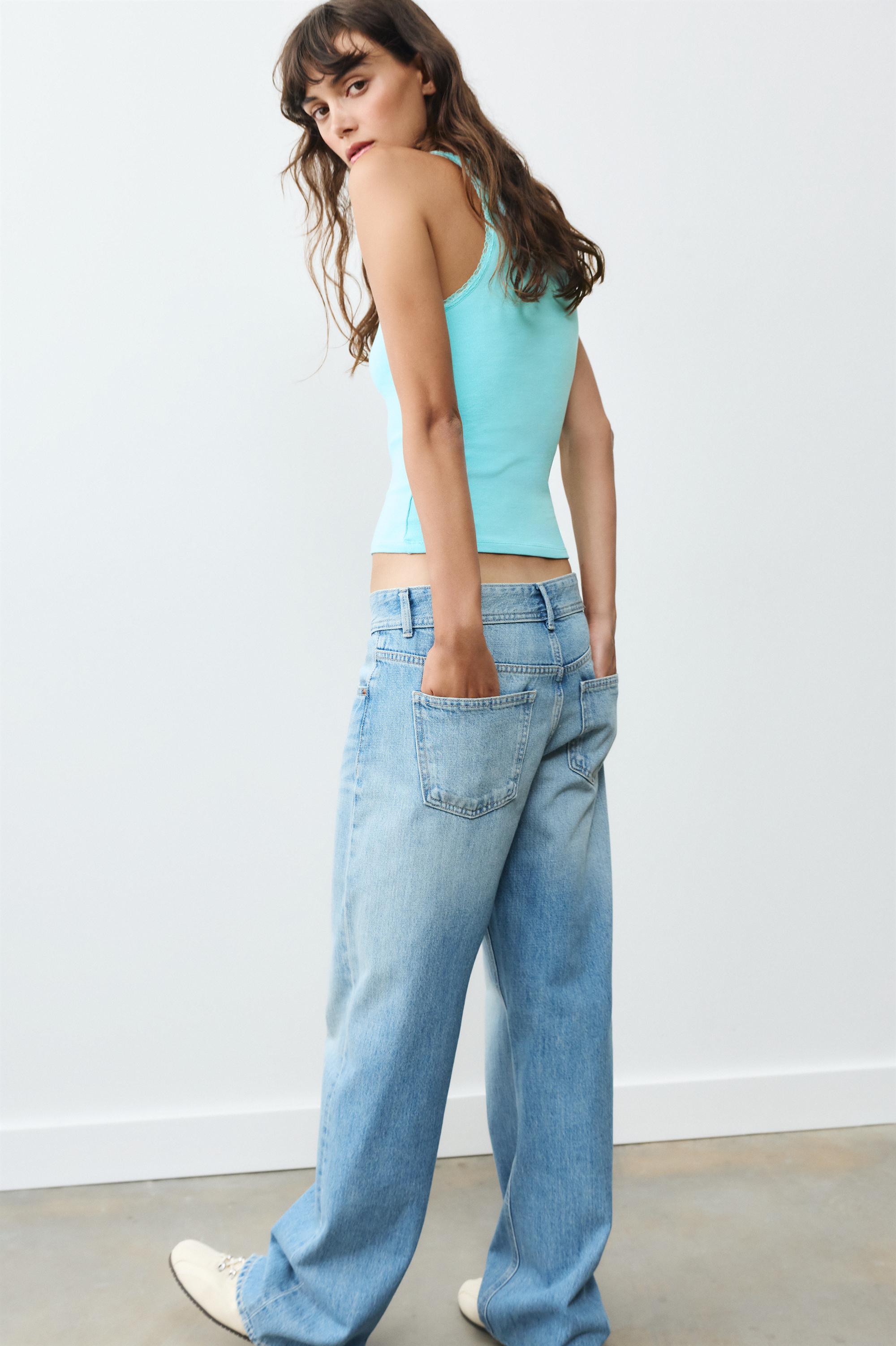 Lace-trim tank top — Turquoise