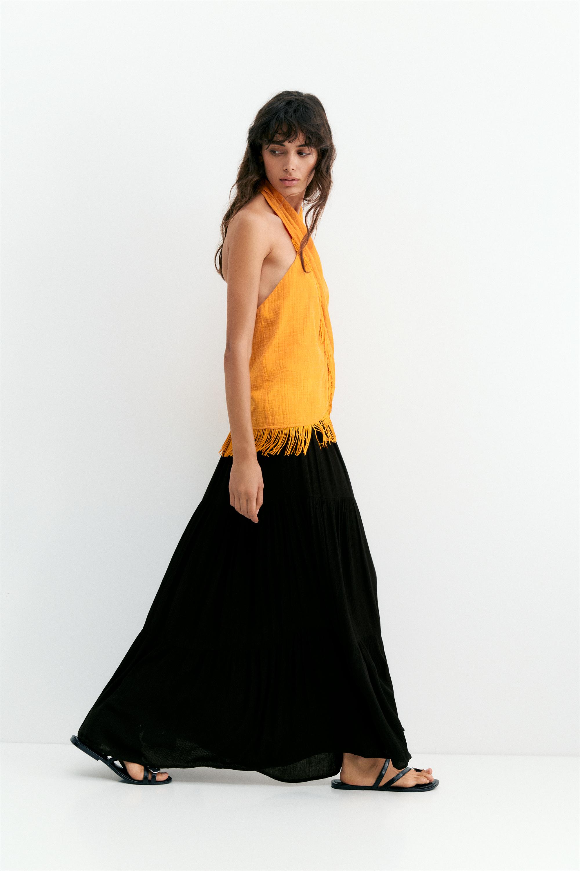 Flowy paneled midi skirt — Black