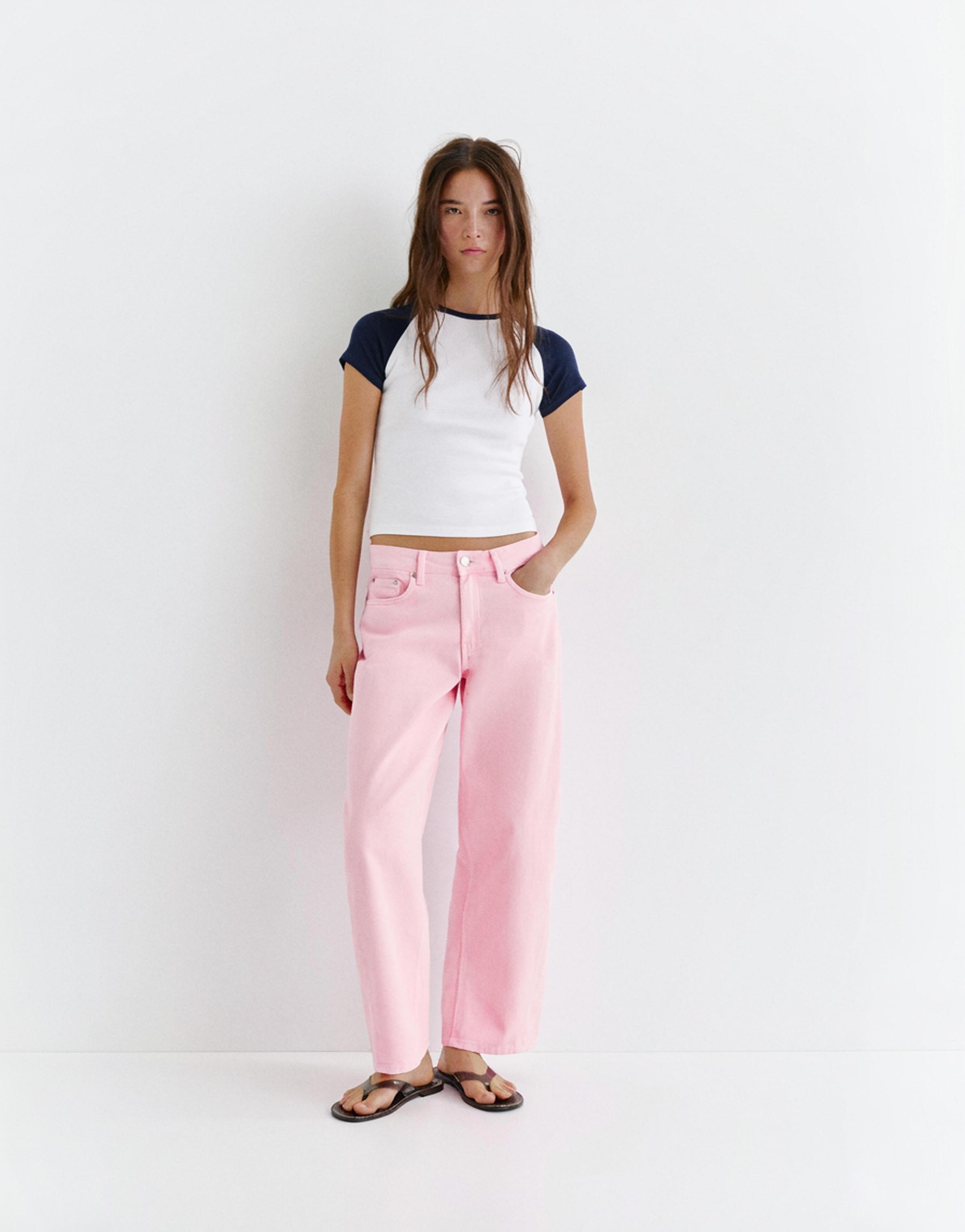 Pink low-rise barrel jeans — Pink