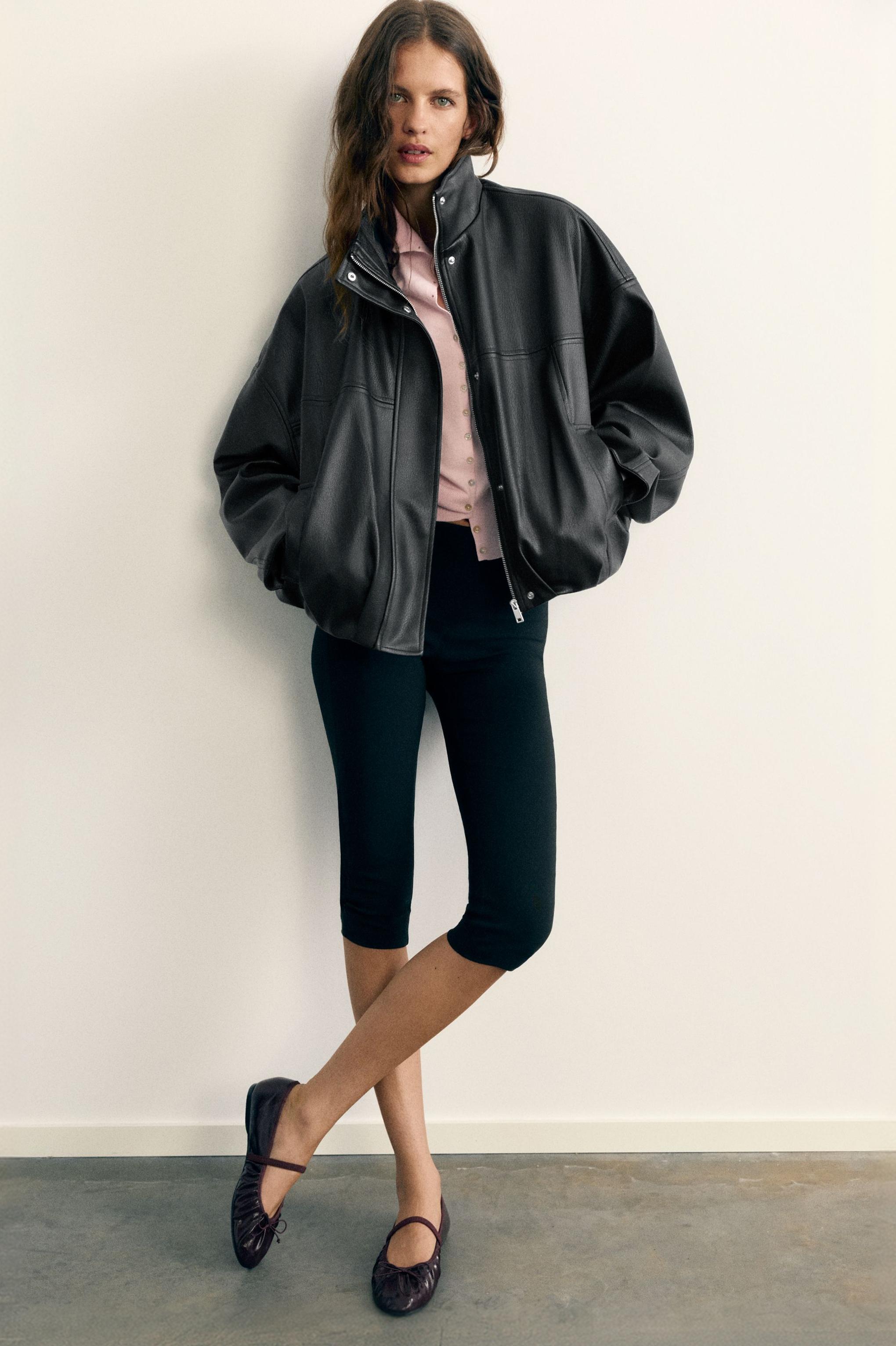 Leather effect balloon jacket — Black