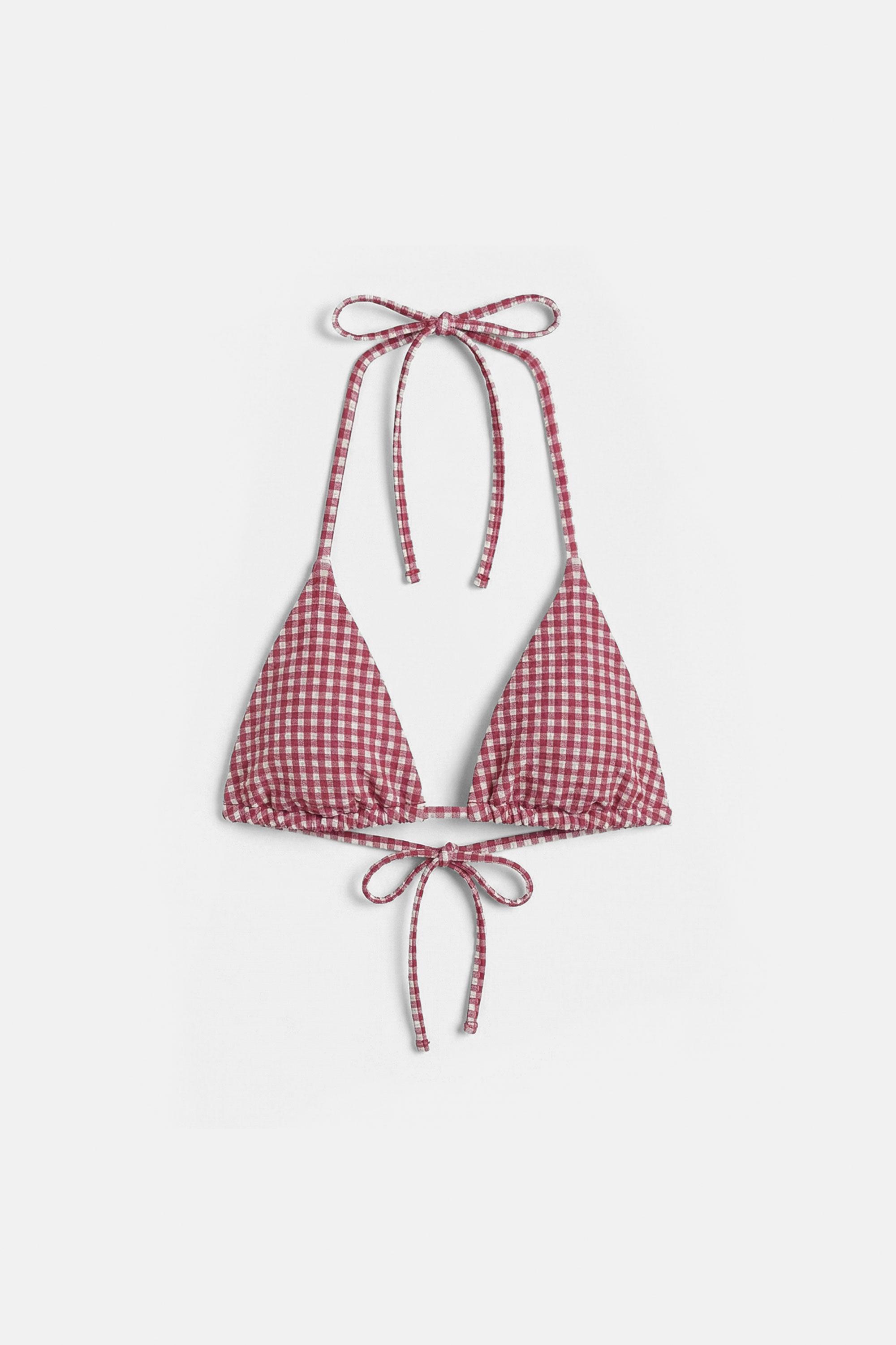Gingham bikini top — Maroon