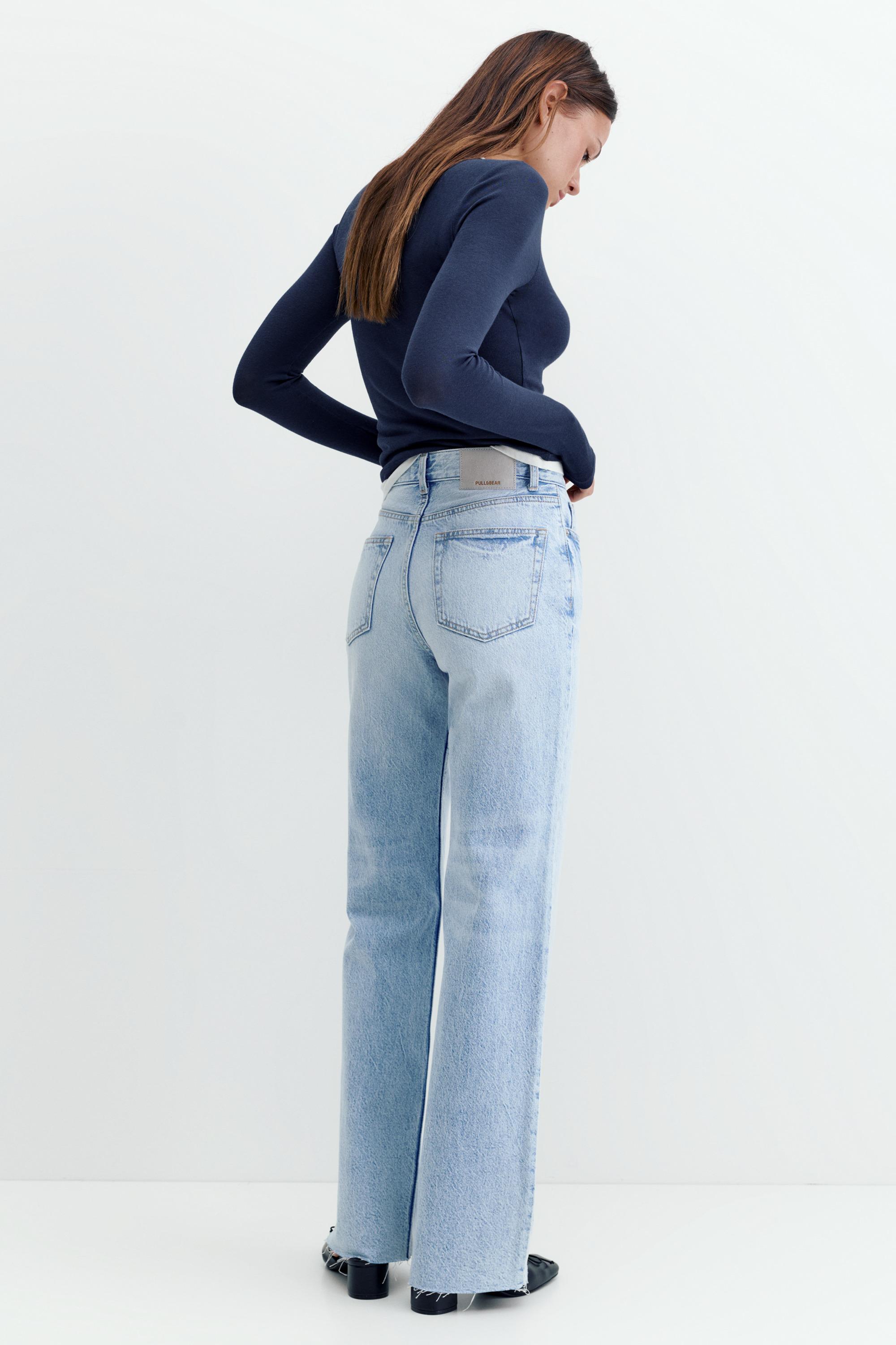 High-waist wide straight-leg jeans — Sky blue